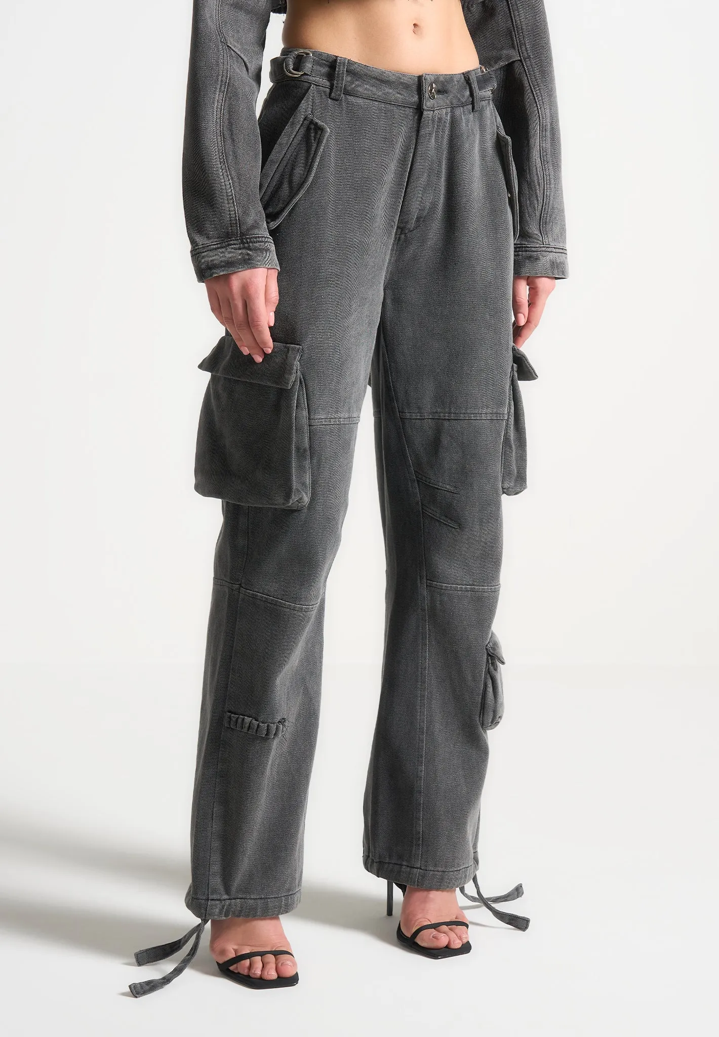 Mid Rise Cargo Pants - Washed Grey sold by Maniere De Voir product image thumbnail 3