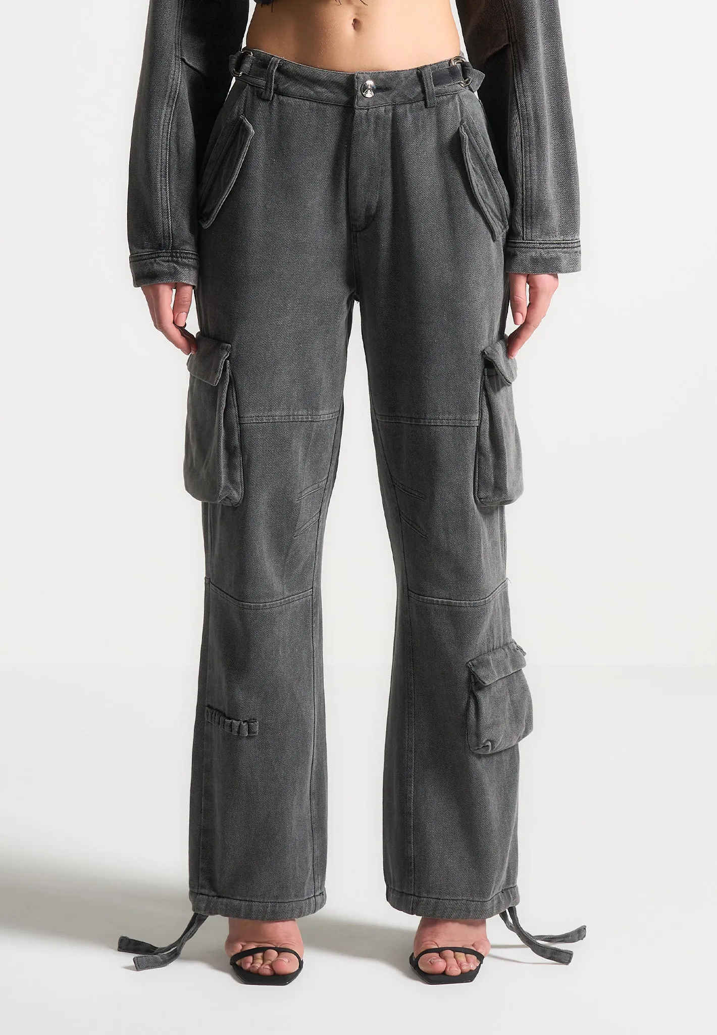 Mid Rise Cargo Pants - Washed Grey sold by Maniere De Voir product image thumbnail 2
