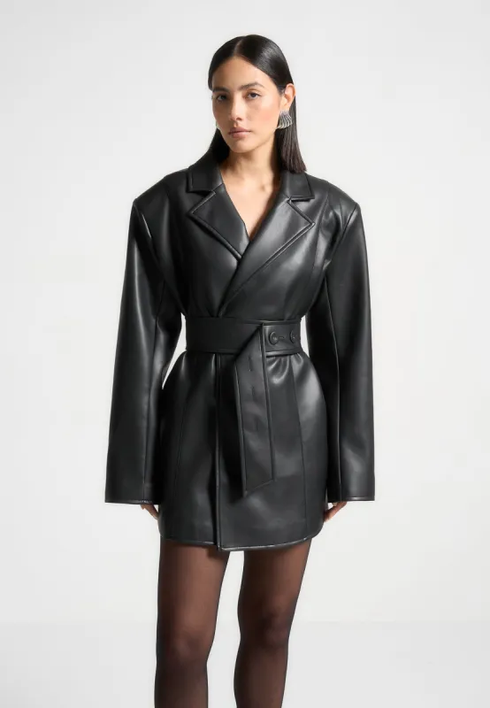 Leather Oversized Belted Blazer Dress - Black sold by Maniere De Voir