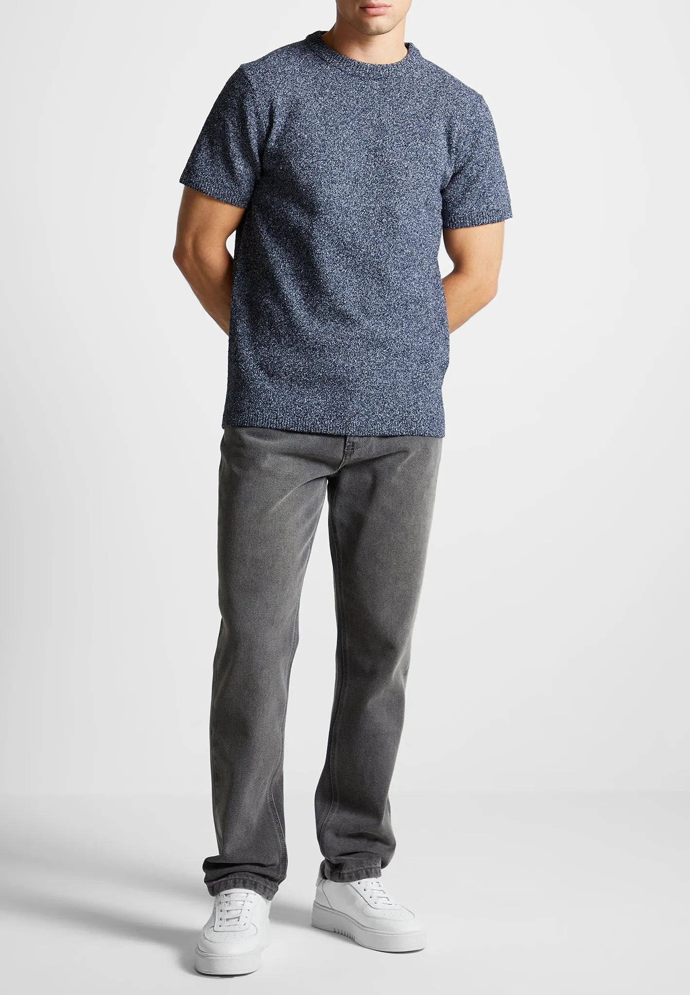 Boucle Knit Regular Fit T-Shirt - Navy Marl sold by Maniere De Voir product image thumbnail 2
