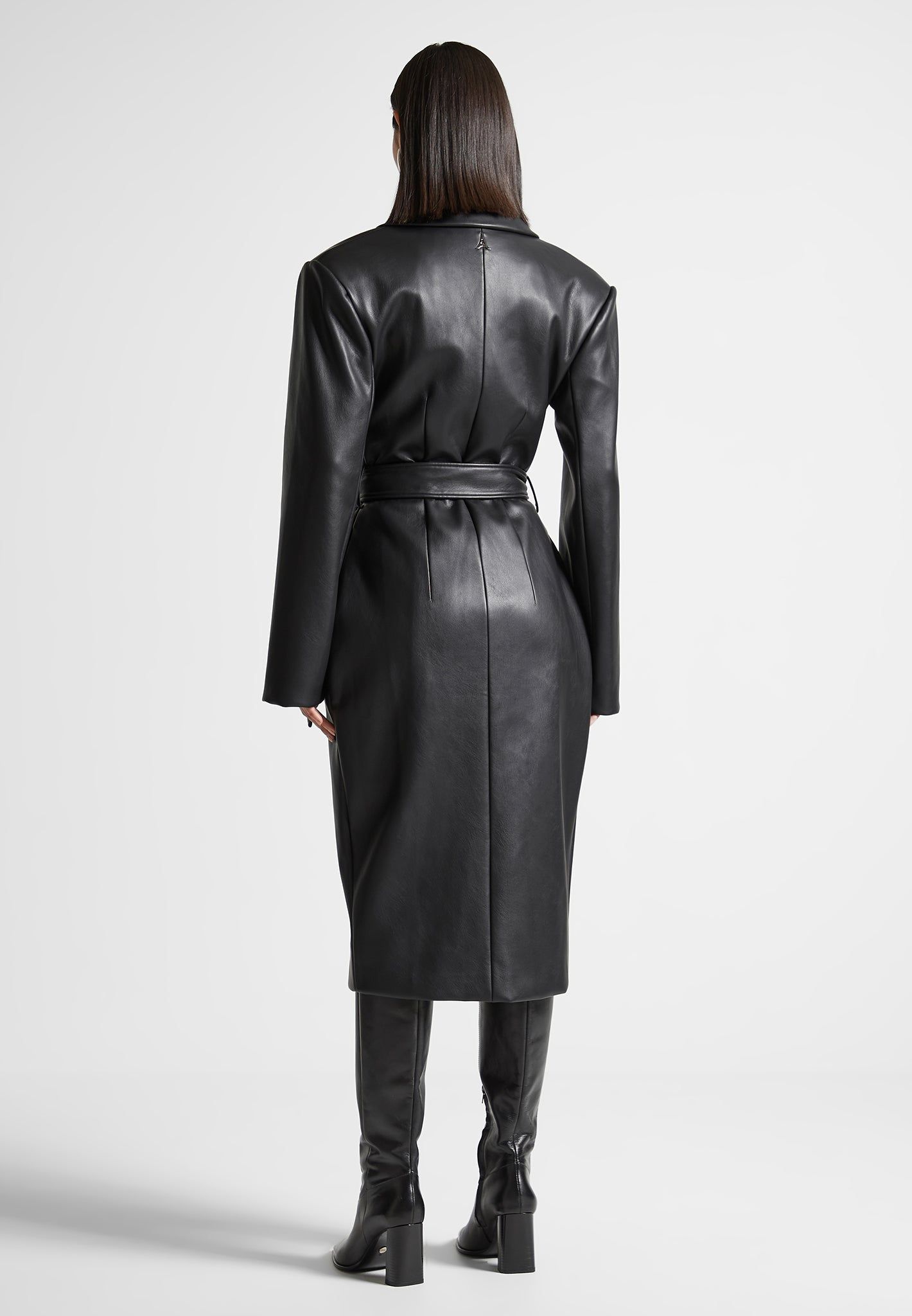 Leather Asymmetric Tailored Longline Coat - Black sold by Maniere De Voir product image thumbnail 5
