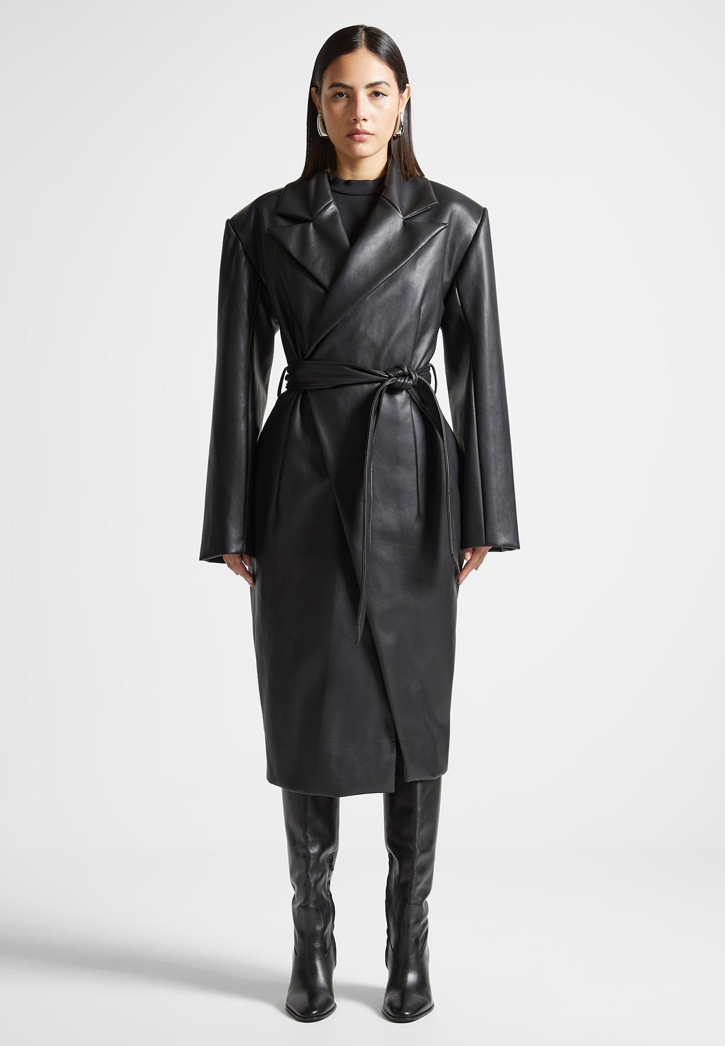Leather Asymmetric Tailored Longline Coat - Black sold by Maniere De Voir product image thumbnail 4