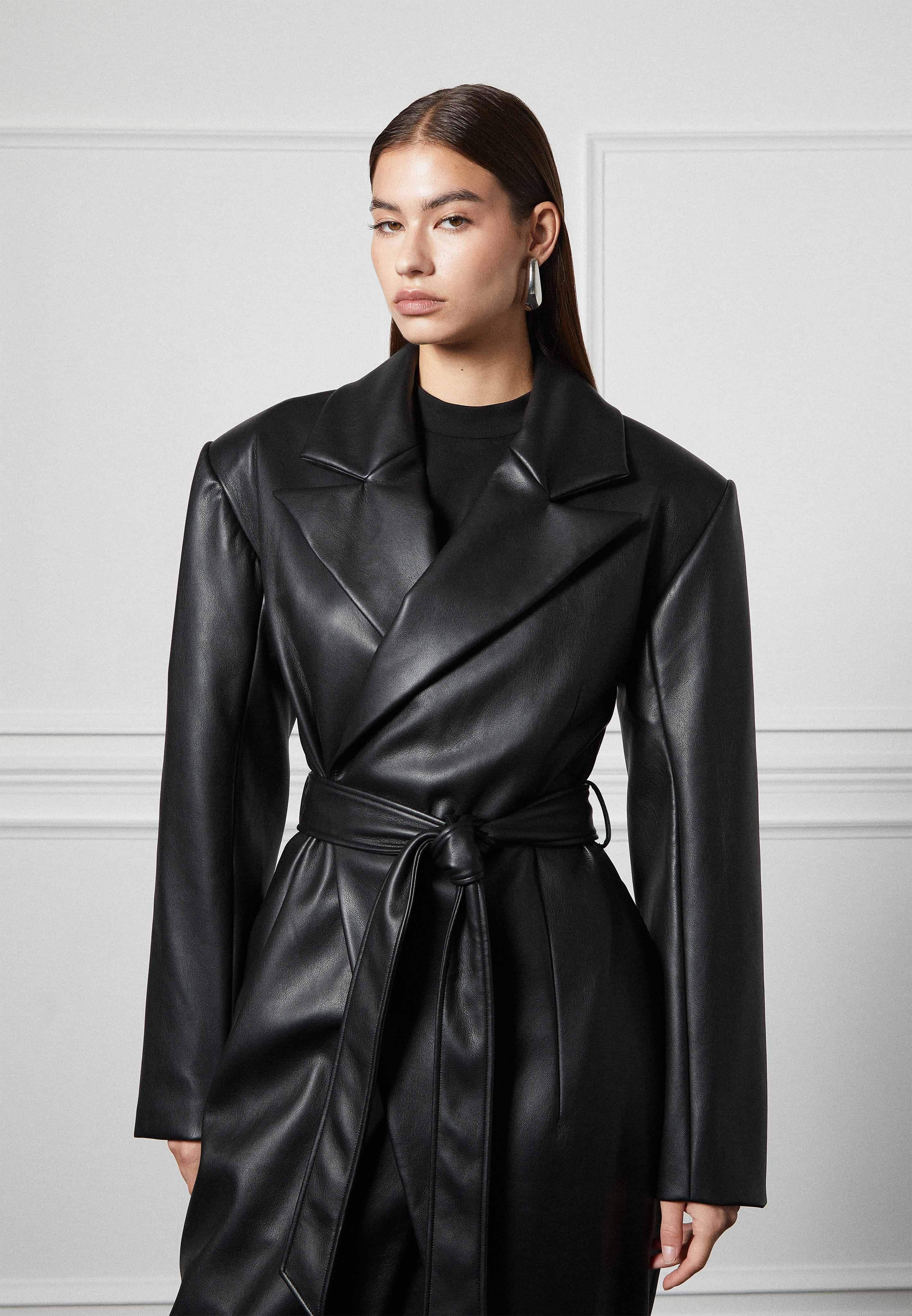 Leather Asymmetric Tailored Longline Coat - Black sold by Maniere De Voir product image thumbnail 2