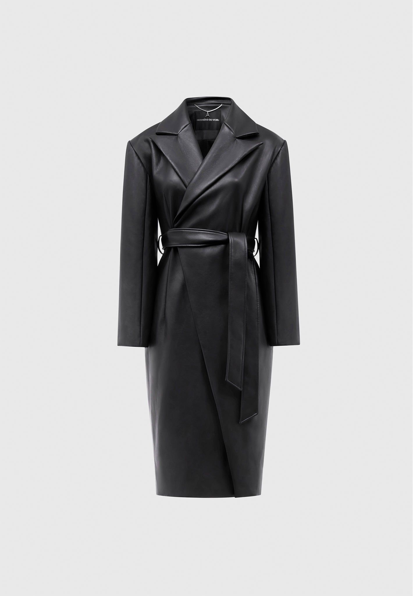 Leather Asymmetric Tailored Longline Coat - Black sold by Maniere De Voir product image thumbnail 3