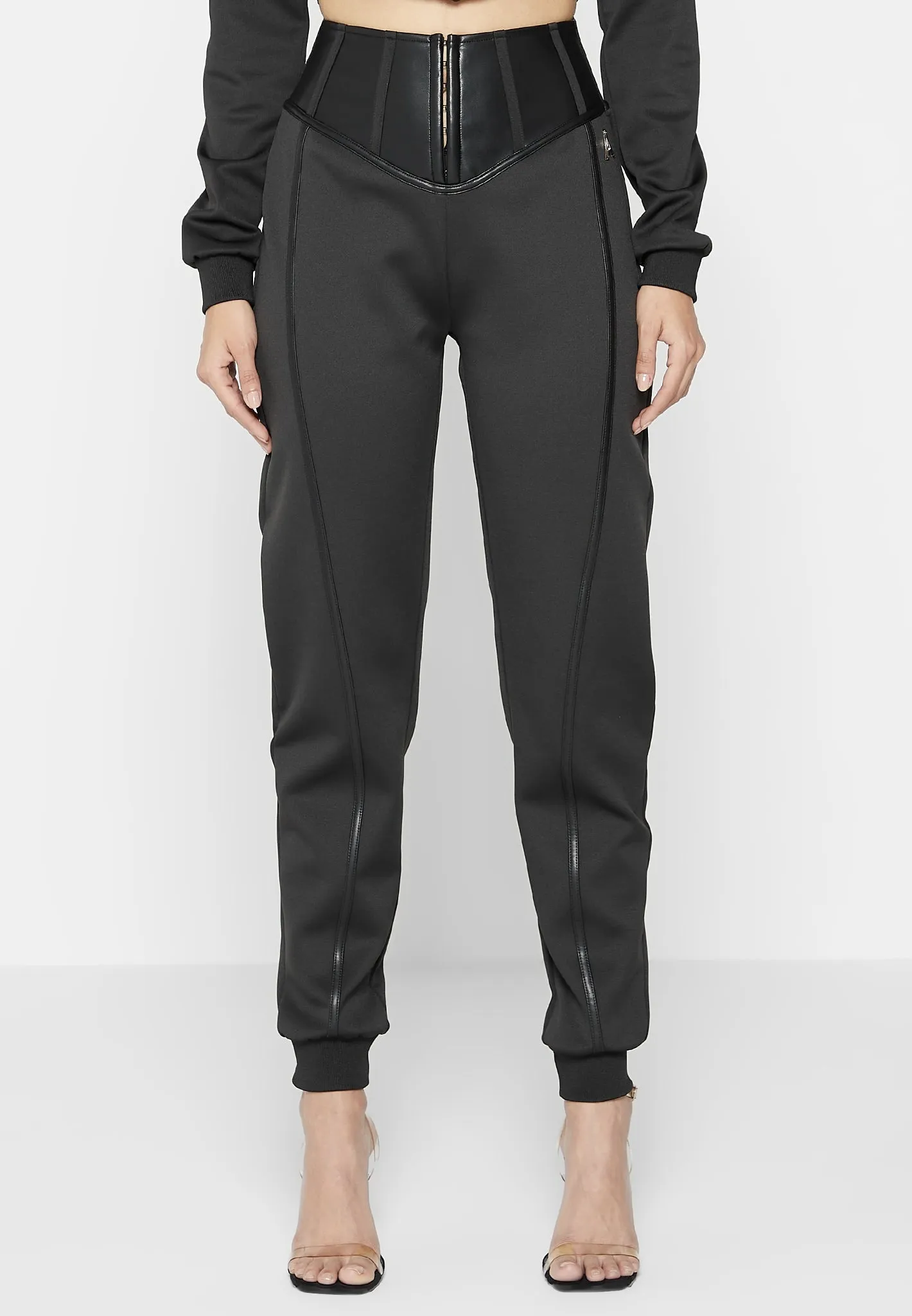 Corset Joggers with Leather - Black sold by Maniere De Voir