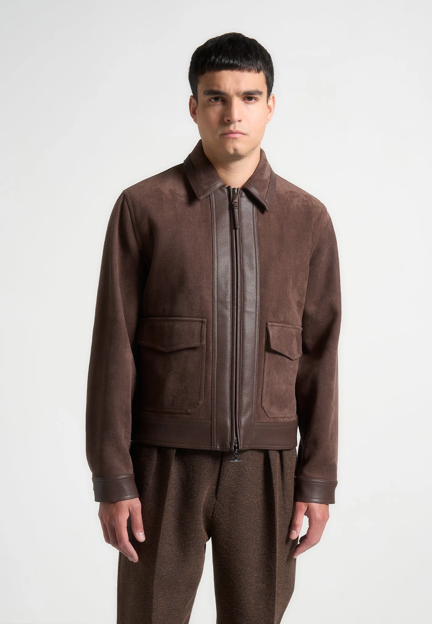 Suede & Pebbled Leather Jacket - Brown sold by Maniere De Voir product image thumbnail 4