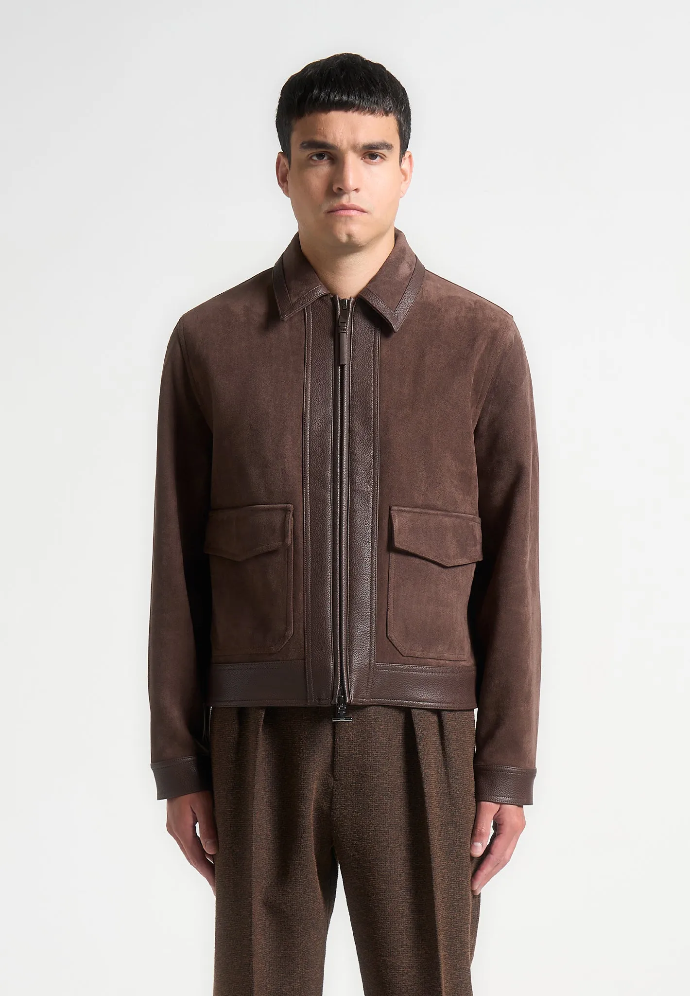 Suede & Pebbled Leather Jacket - Brown sold by Maniere De Voir product image thumbnail 2