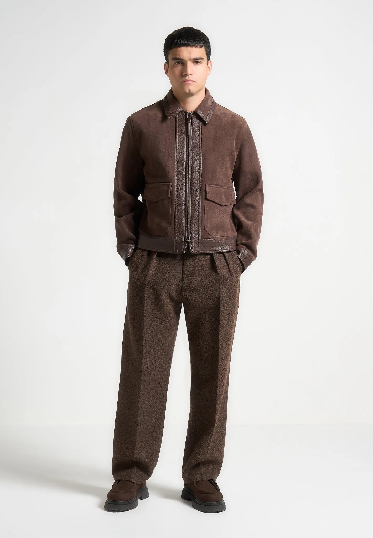 Suede & Pebbled Leather Jacket - Brown sold by Maniere De Voir