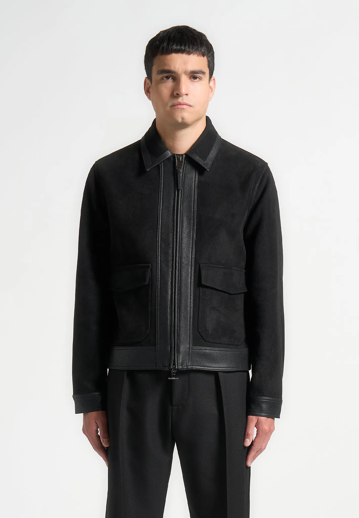 Suede & Pebbled Leather Jacket - Black sold by Maniere De Voir product image thumbnail 3