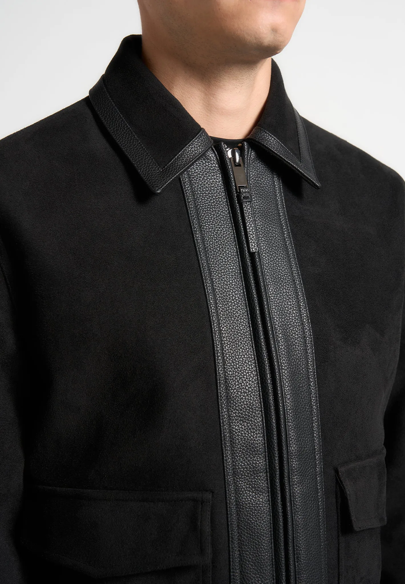 Suede & Pebbled Leather Jacket - Black sold by Maniere De Voir product image thumbnail 4