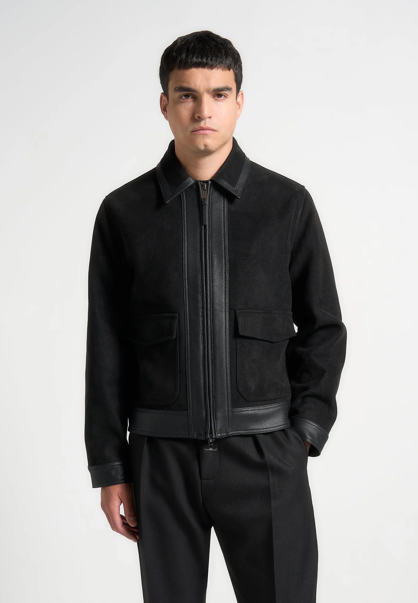 Suede & Pebbled Leather Jacket - Black sold by Maniere De Voir