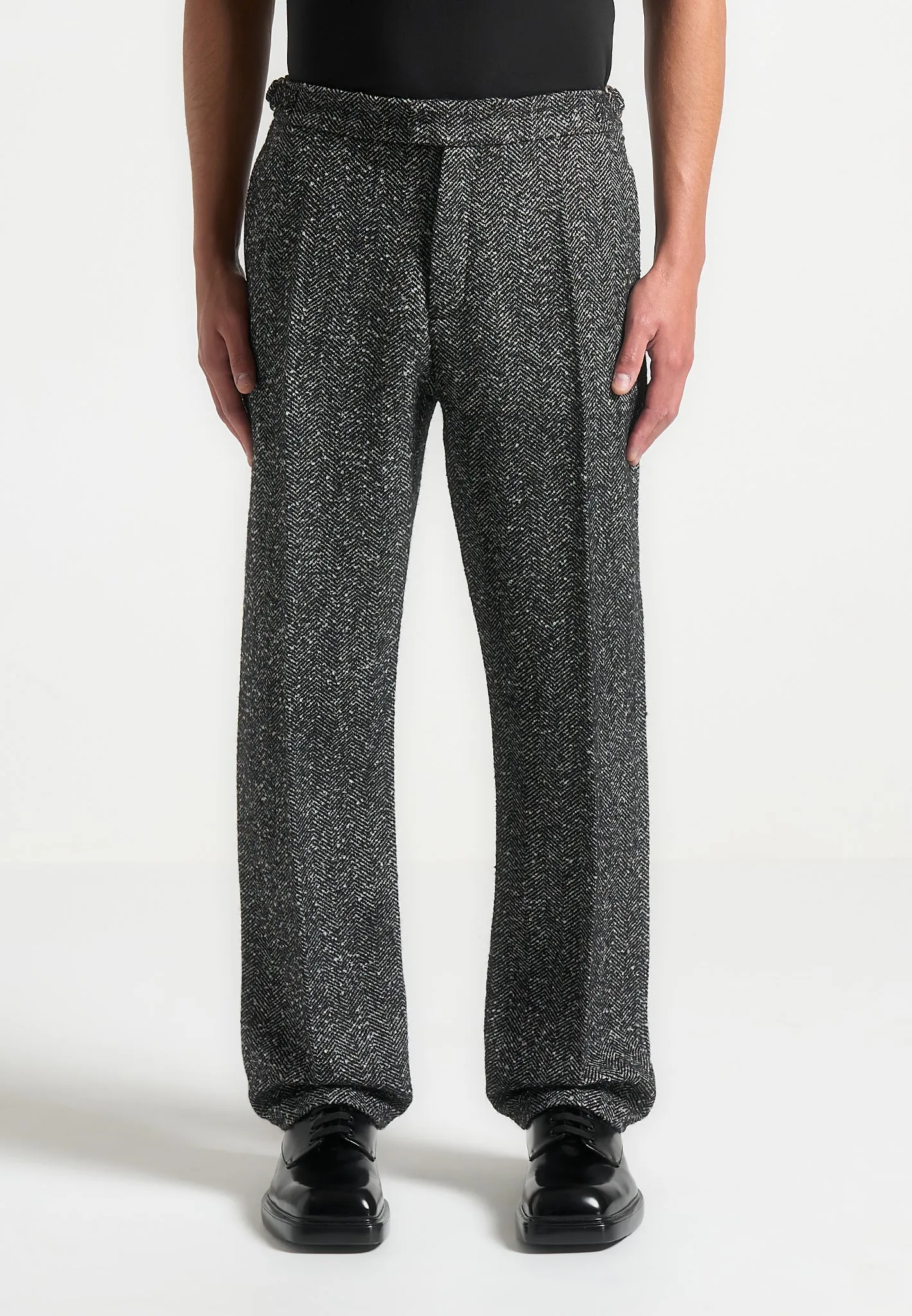 Joseph - Regular Fit Herringbone Wool Blend Tailored Trousers - Black sold by Maniere De Voir product image thumbnail 4