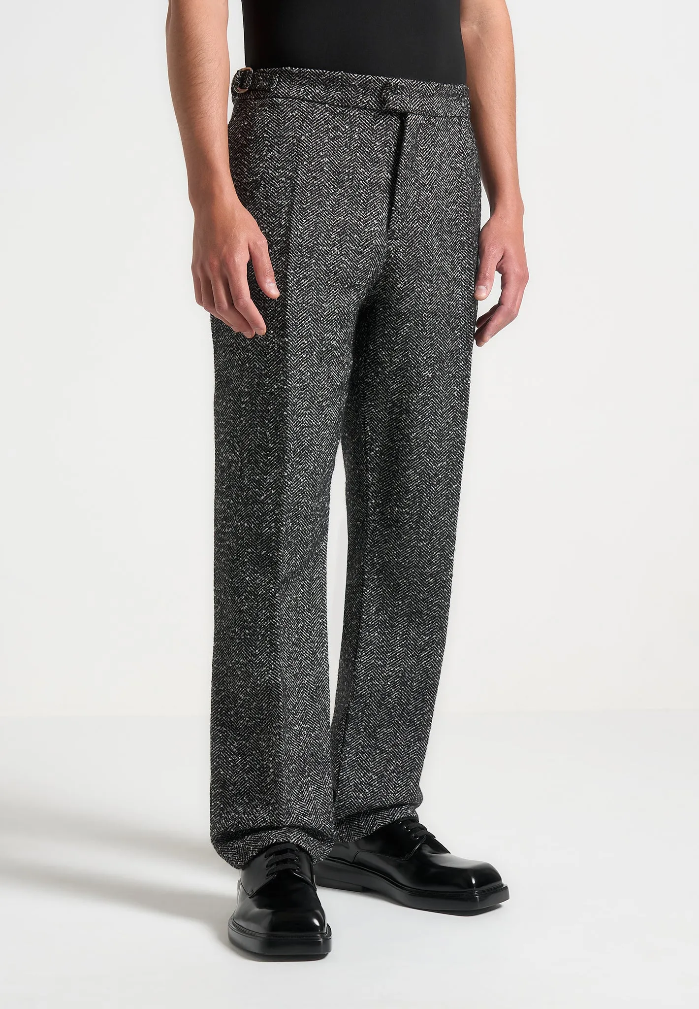 Joseph - Regular Fit Herringbone Wool Blend Tailored Trousers - Black sold by Maniere De Voir product image thumbnail 3