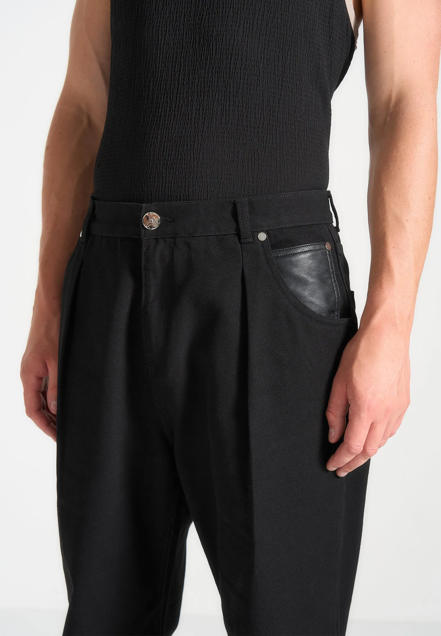 Relaxed Fit Pleated Gabardine Jeans - Black sold by Maniere De Voir product image thumbnail 4