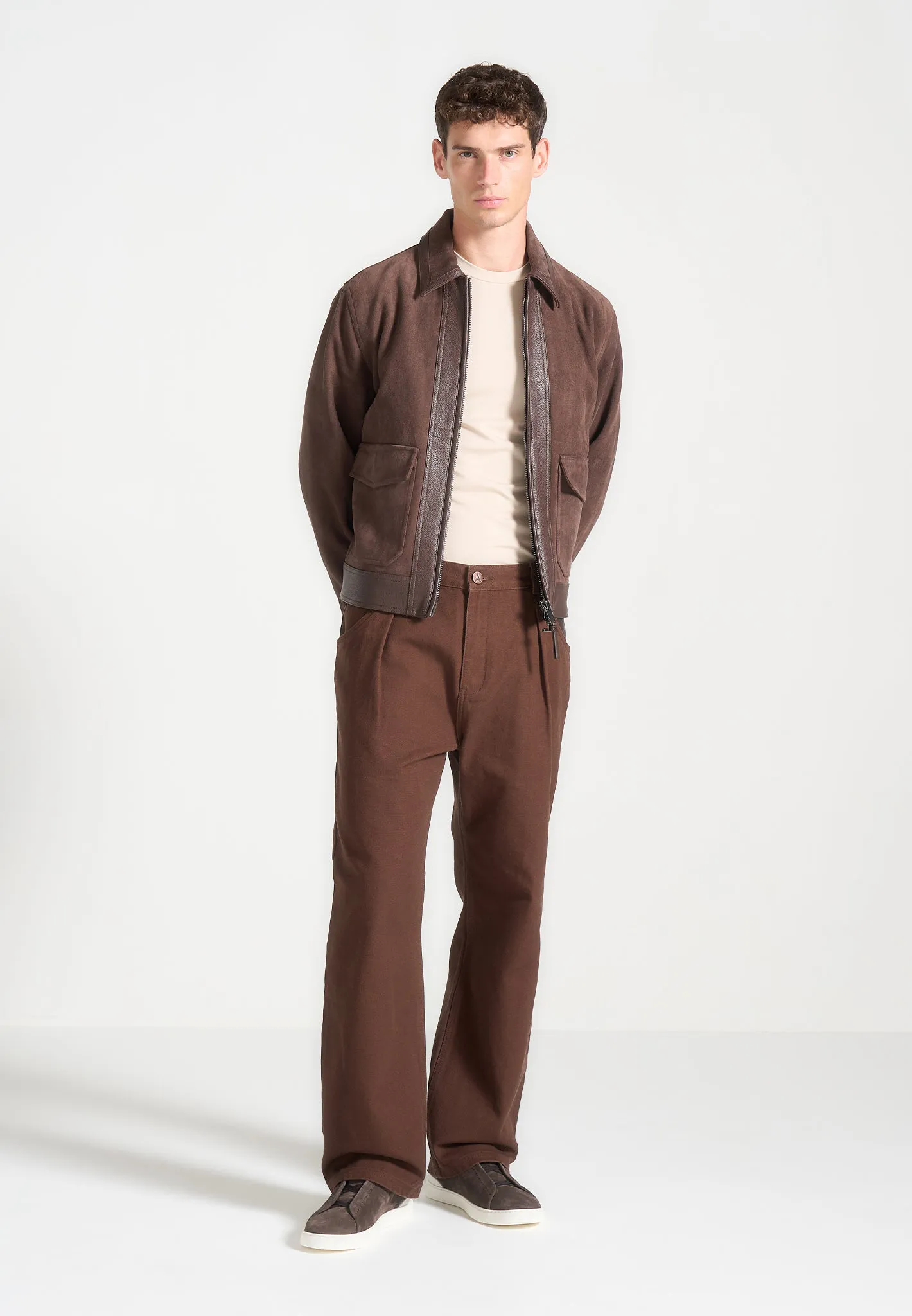 Relaxed Fit Pleated Gabardine Jeans - Brown sold by Maniere De Voir product image thumbnail 2