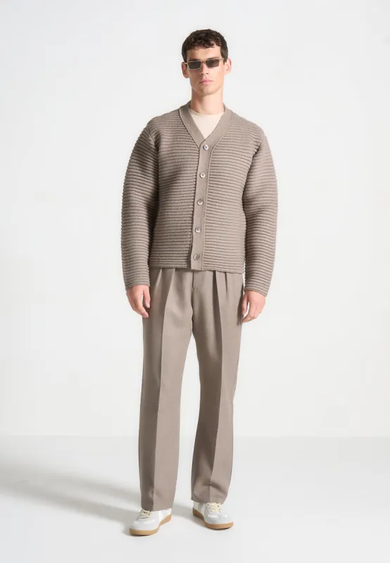 Ribbed Knit Cardigan - Taupe sold by Maniere De Voir