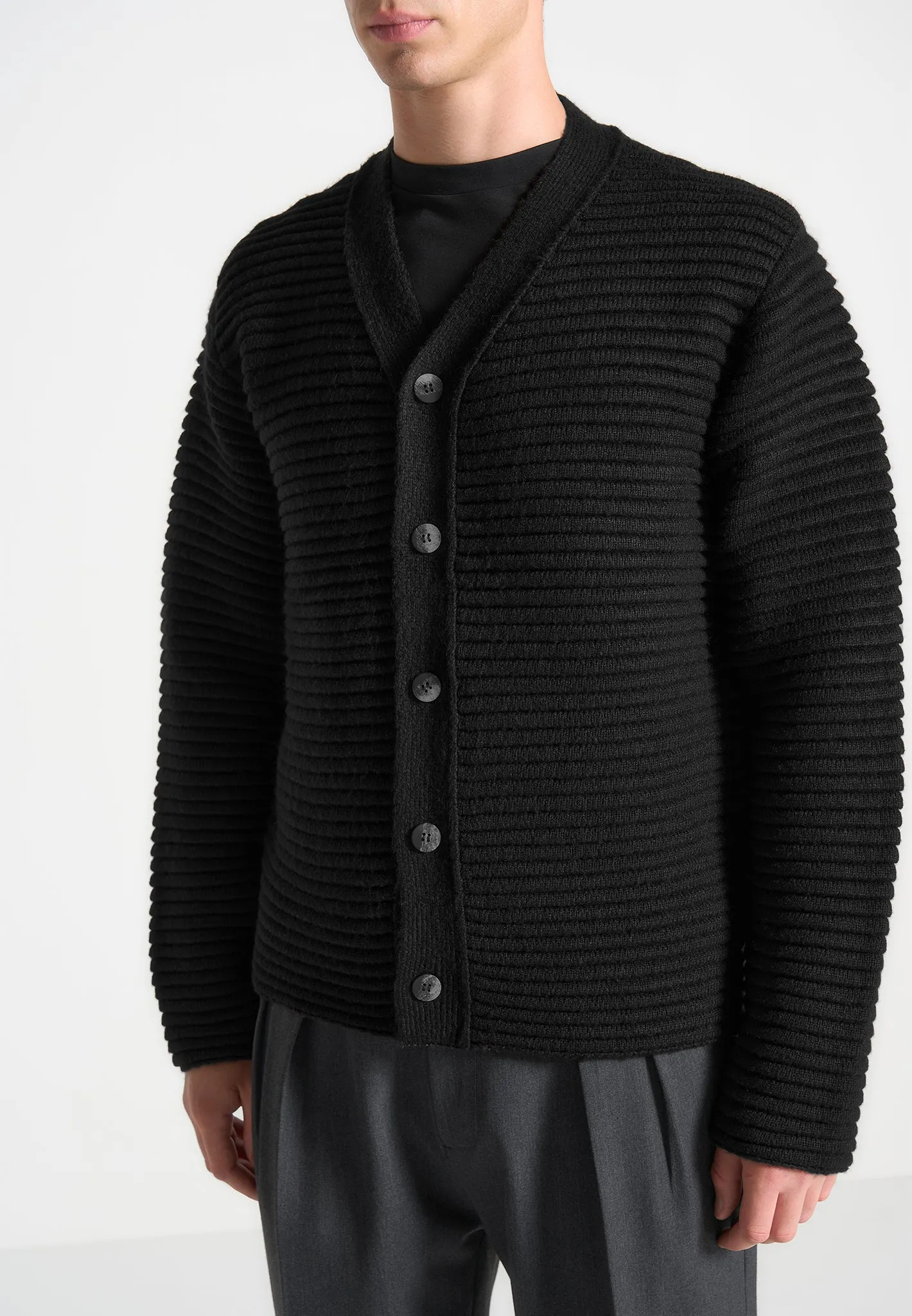 Ribbed Knit Cardigan - Black sold by Maniere De Voir product image thumbnail 4