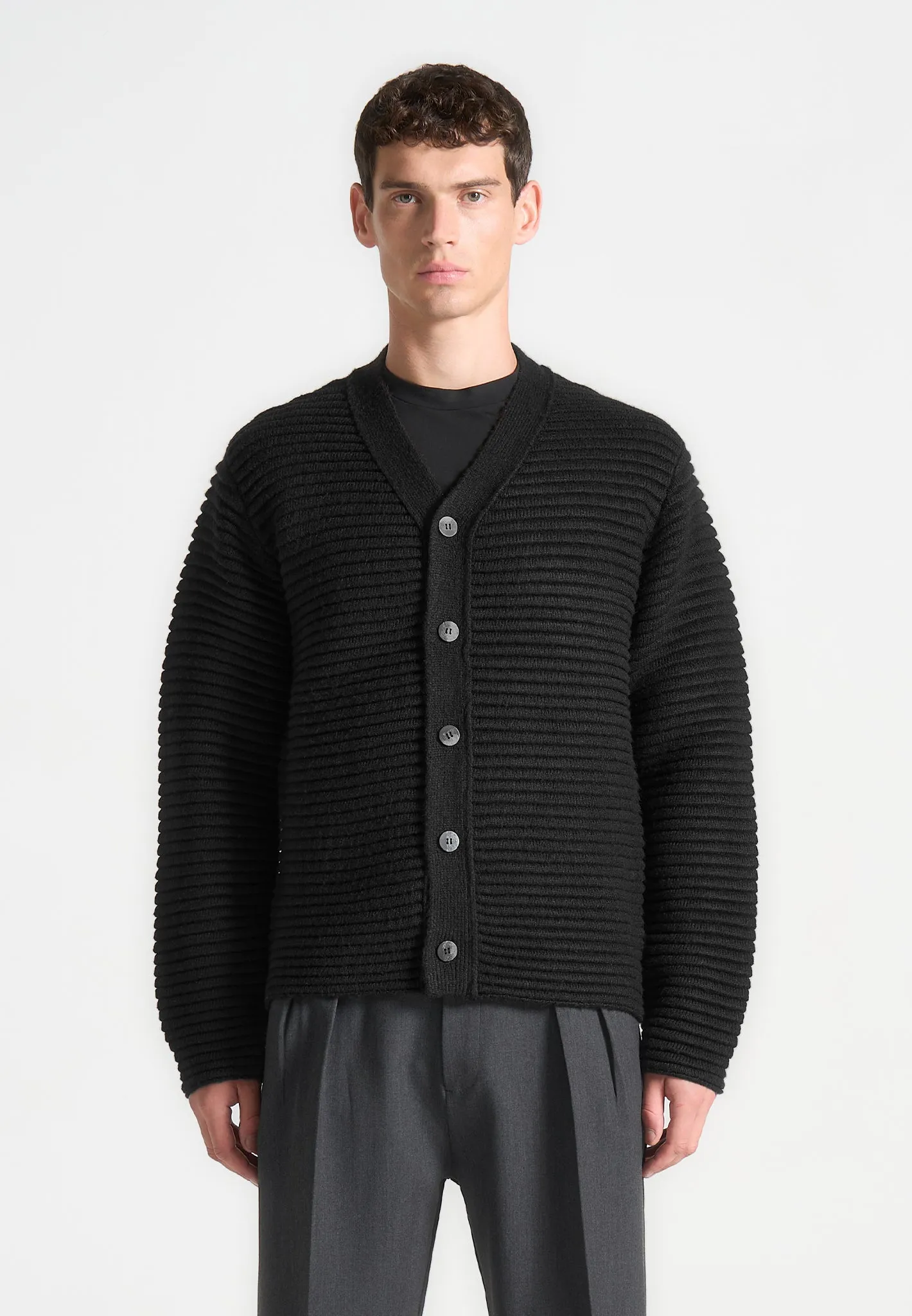 Ribbed Knit Cardigan - Black sold by Maniere De Voir product image thumbnail 3