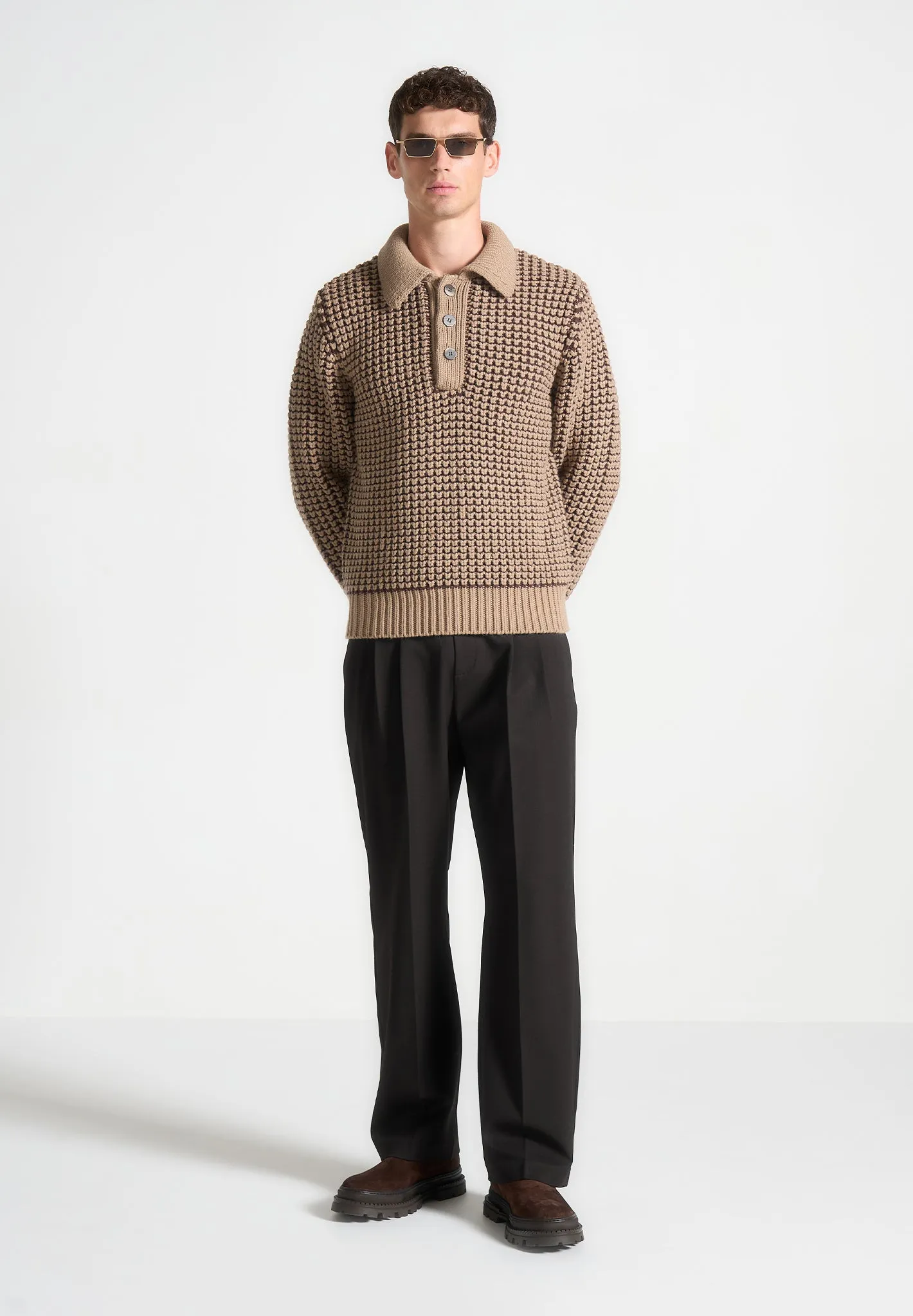 Textured Wool Knit Polo Jumper - Taupe sold by Maniere De Voir product image thumbnail 2