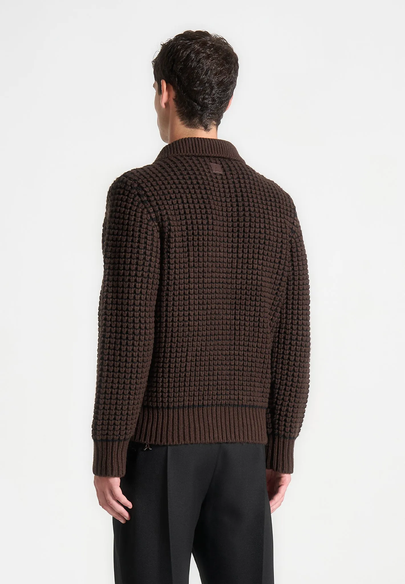 Textured Wool Knit Polo Jumper - Brown sold by Maniere De Voir product image thumbnail 5