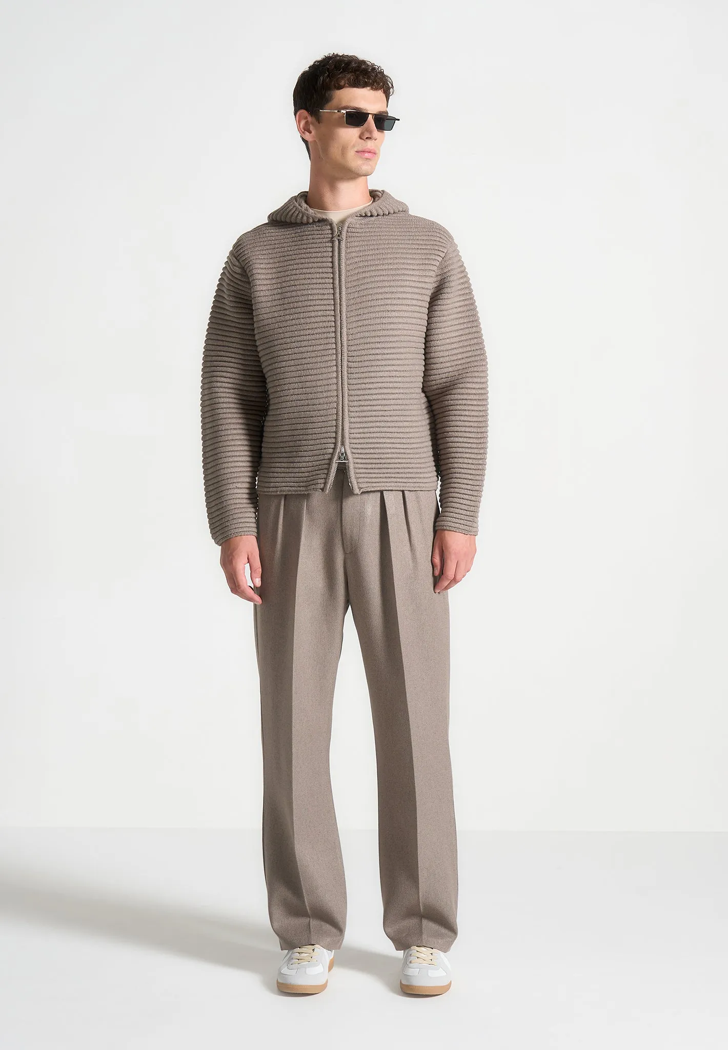 Ribbed Knit Zip Up Hoodie - Taupe sold by Maniere De Voir product image thumbnail 2