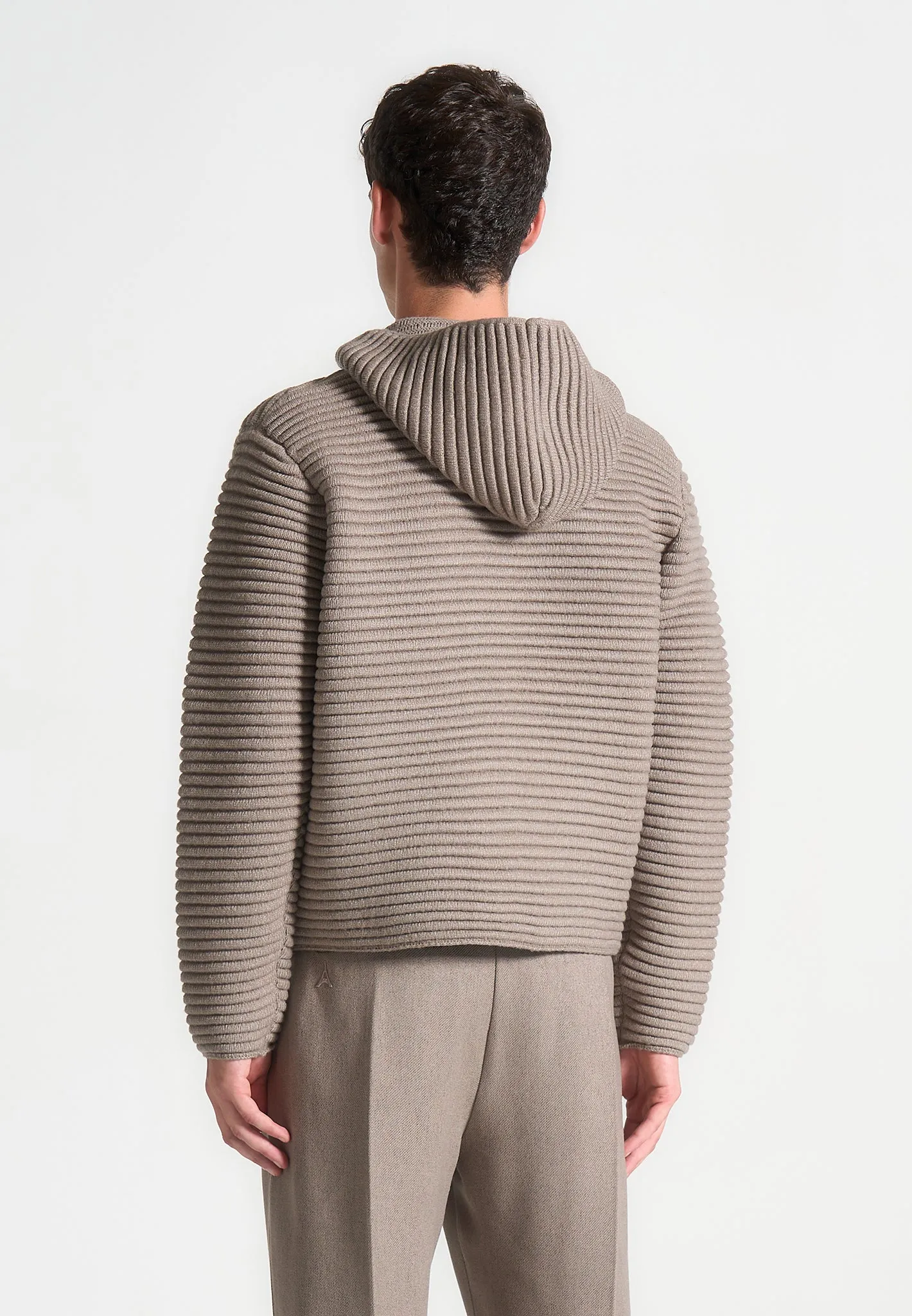 Ribbed Knit Zip Up Hoodie - Taupe sold by Maniere De Voir product image thumbnail 5