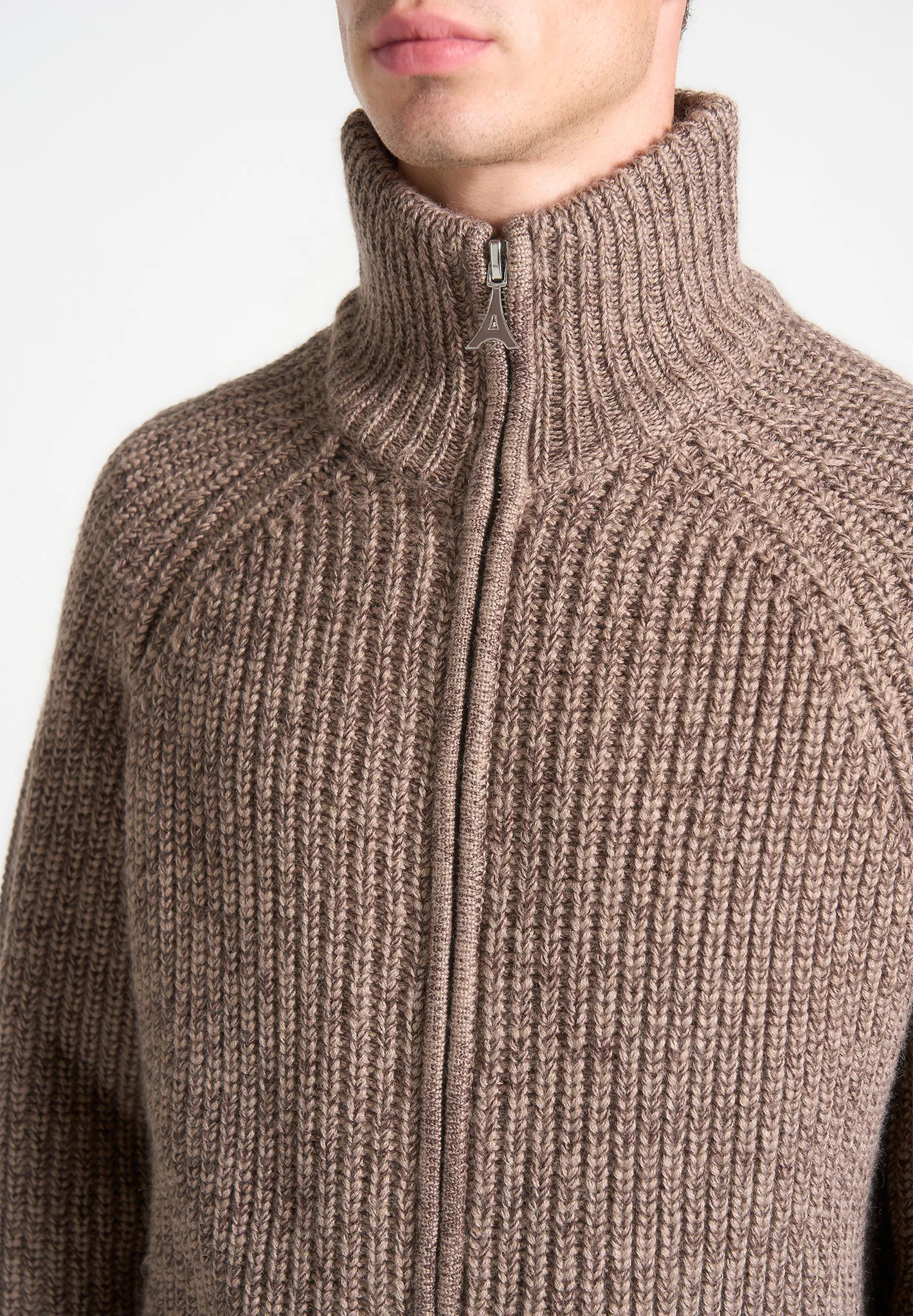 Speckled Wool Zip Up Cardigan - Taupe sold by Maniere De Voir product image thumbnail 3