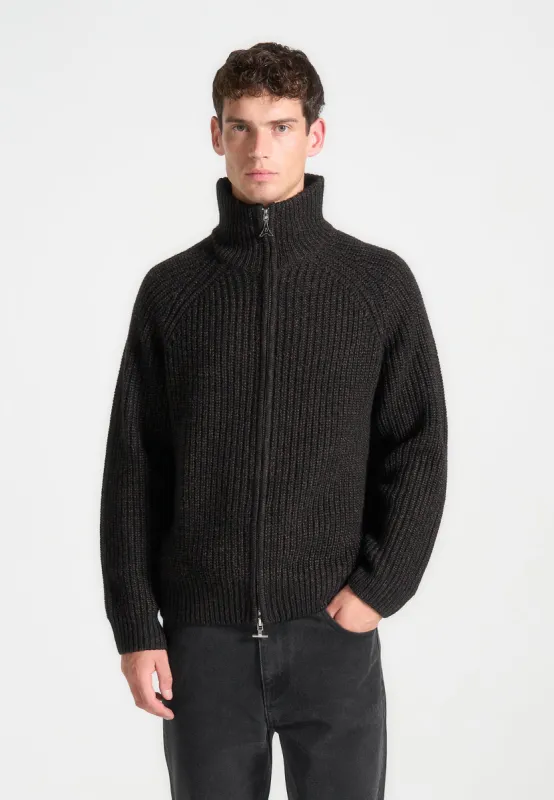 Speckled Wool Zip Up Cardigan - Black sold by Maniere De Voir
