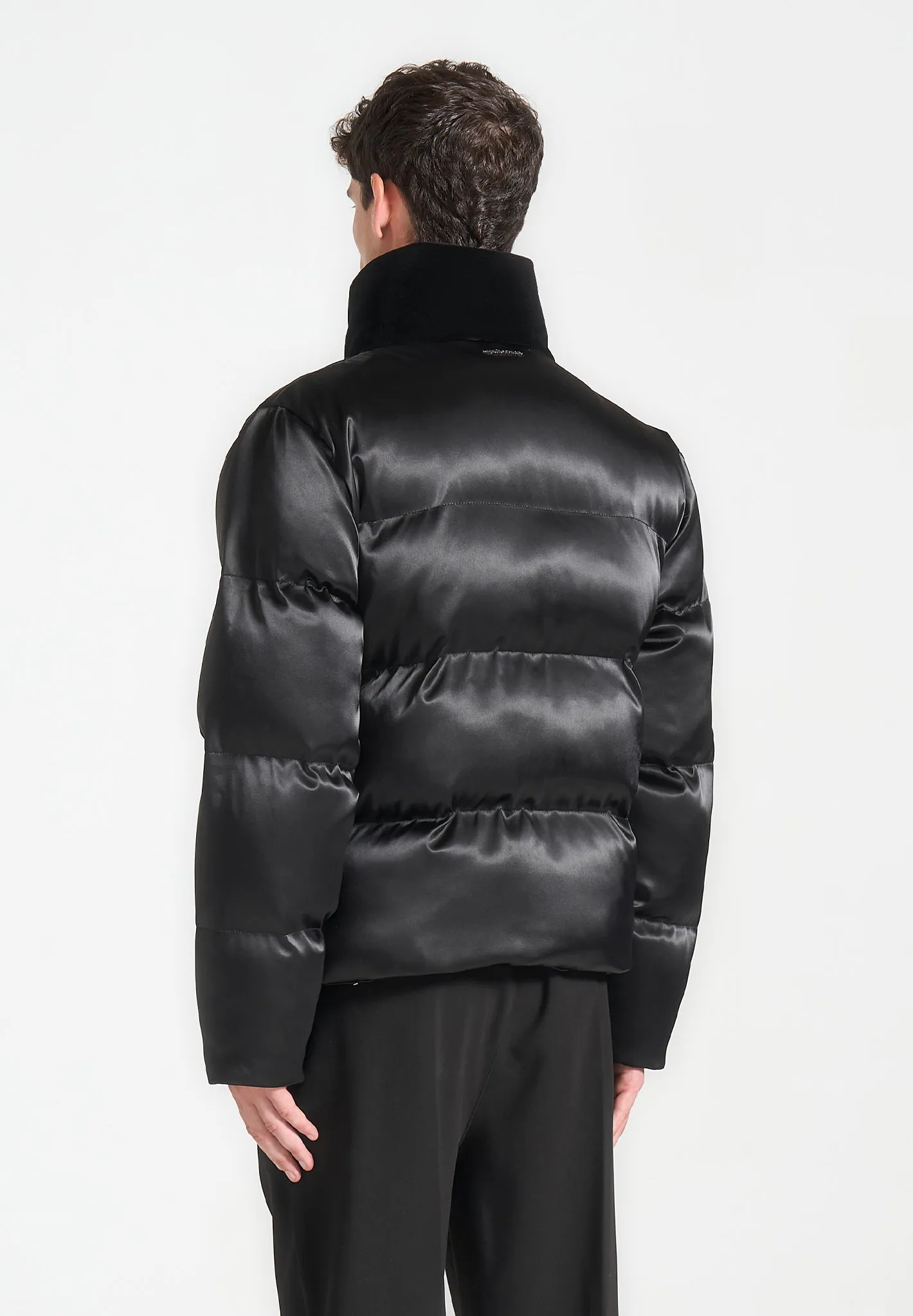 Alaric - Satin and Velvet Paneled Puffer Jacket - Black sold by Maniere De Voir product image thumbnail 5