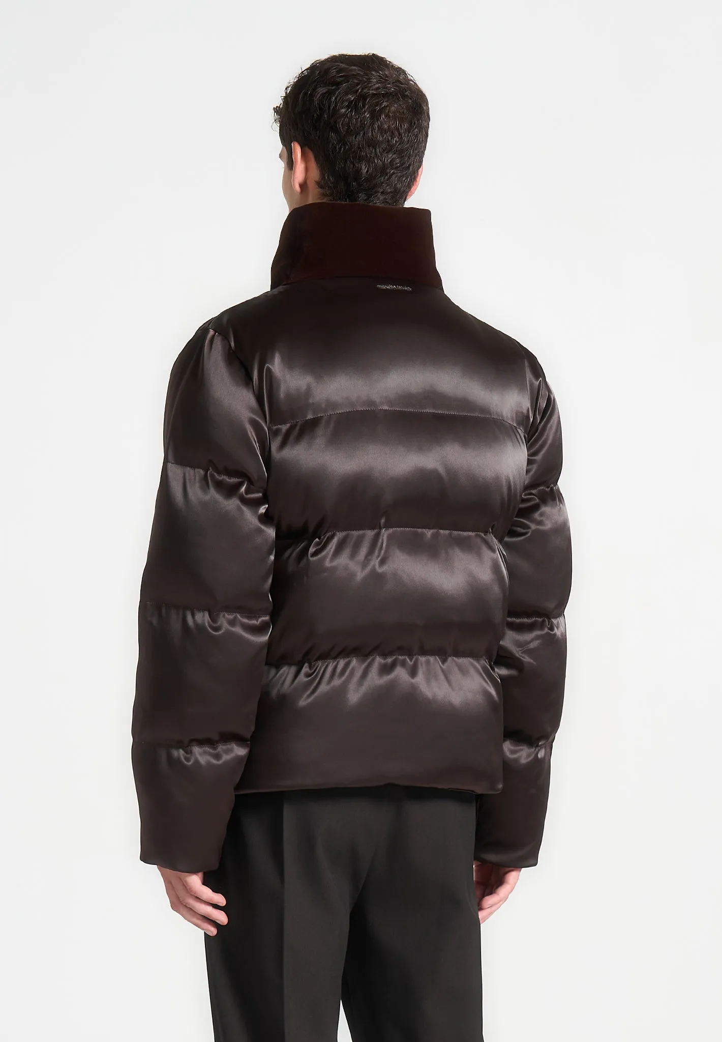 Alaric - Satin and Velvet Paneled Puffer Jacket - Brown sold by Maniere De Voir product image thumbnail 5
