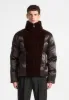 Satin and Velvet Panelled Puffer Jacket - Brown sold by Maniere De Voir