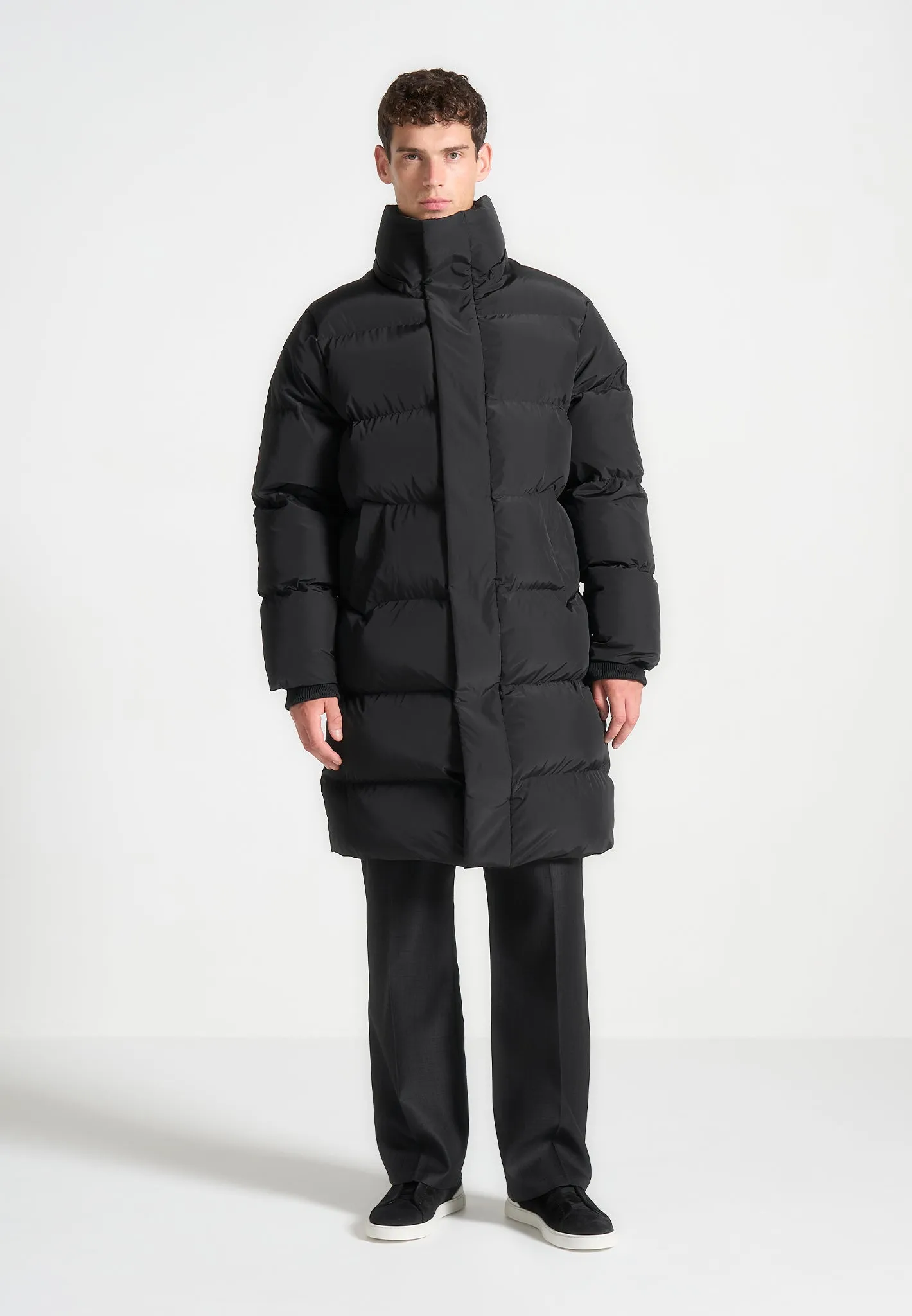Longline Quilted Puffer Jacket - Black sold by Maniere De Voir