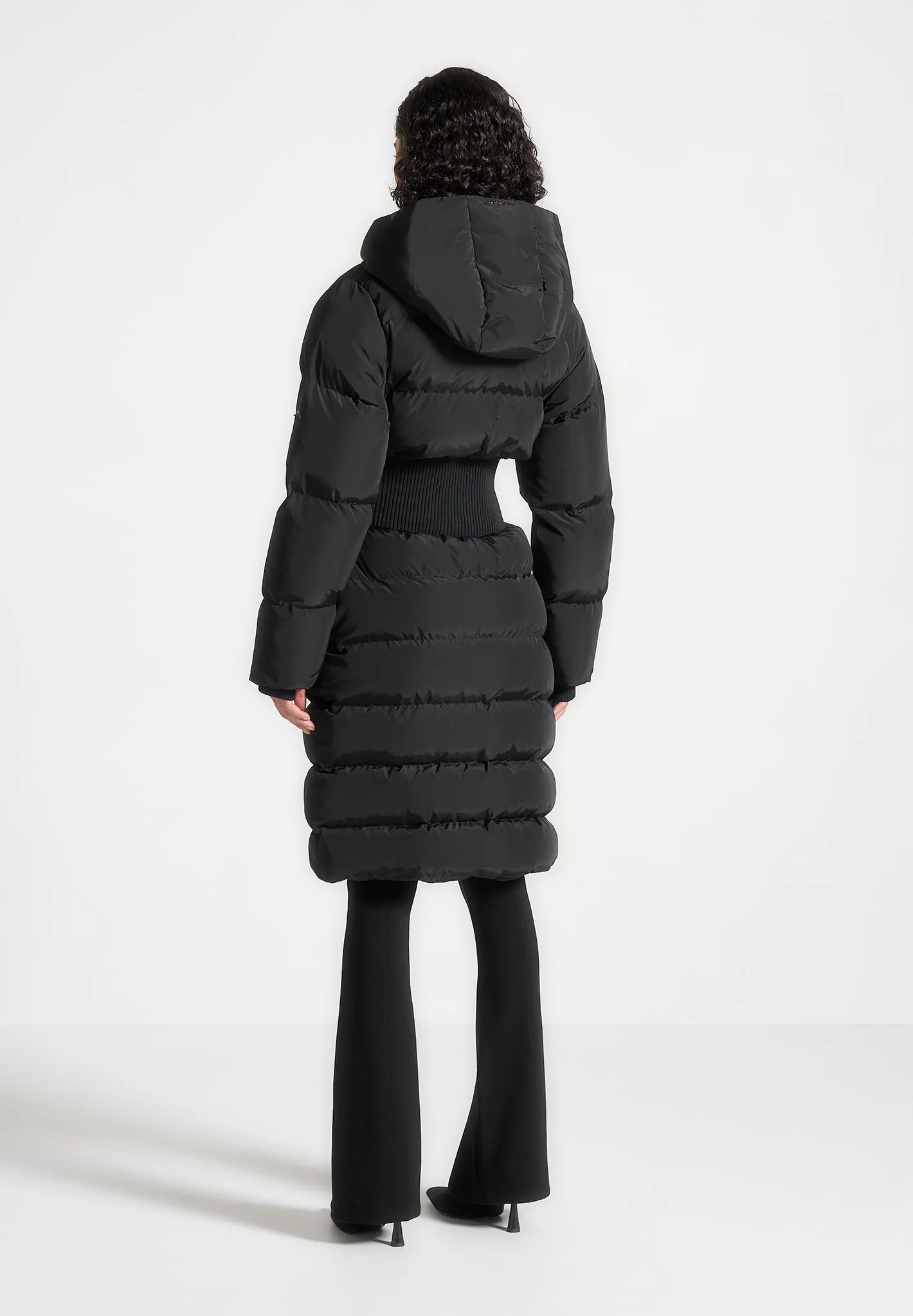 Corset Detail Longline Puffer Coat - Black sold by Maniere De Voir product image thumbnail 3