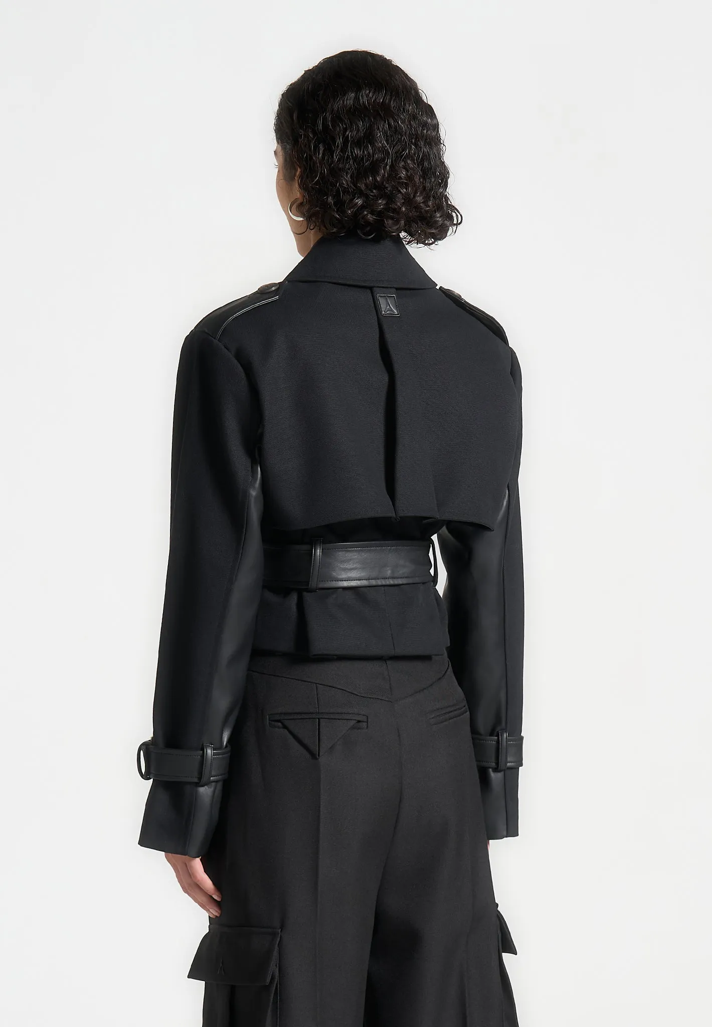 Cropped Trench Coat with Belt - Black sold by Maniere De Voir product image thumbnail 5