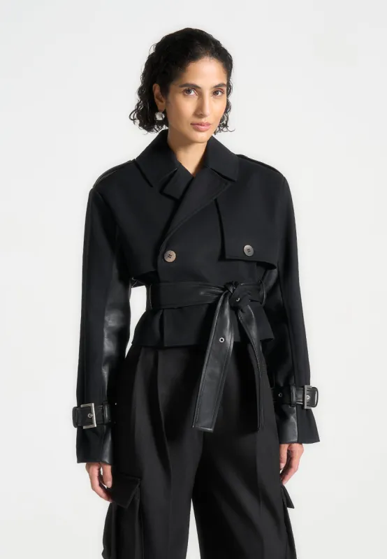 Cropped Trench Coat with Belt - Black sold by Maniere De Voir