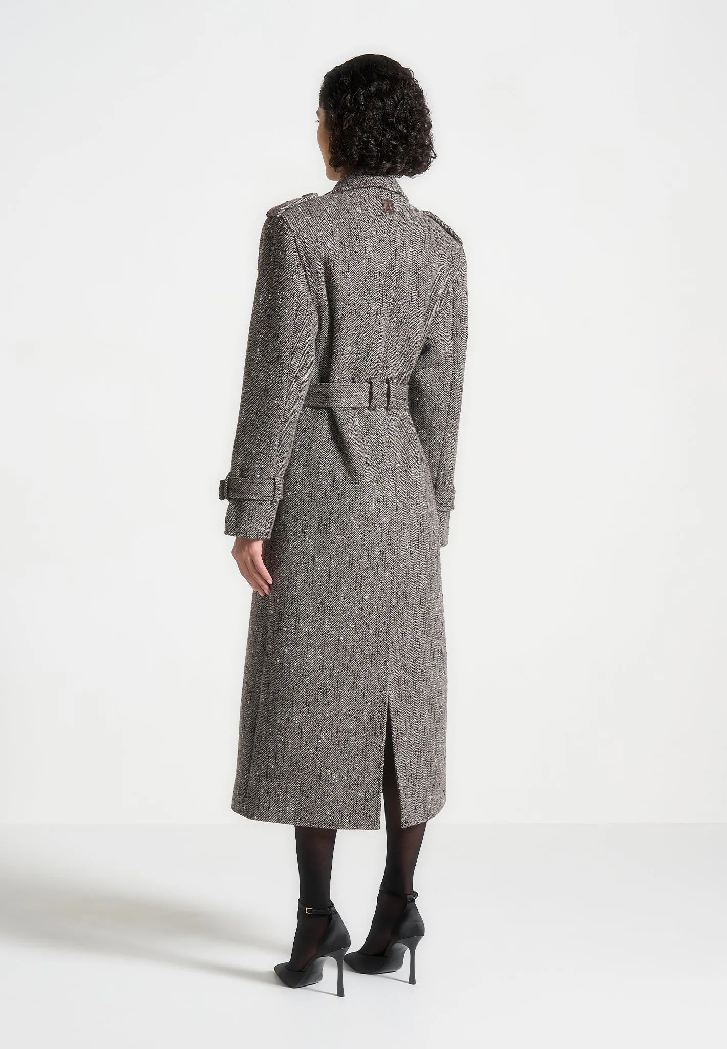Herringbone Wool Trench Coat with Scarf - Brown sold by Maniere De Voir product image thumbnail 5