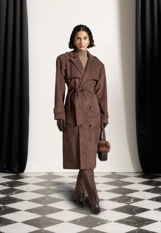Suede Trench Coat - Brown sold by Maniere De Voir
