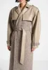 Herringbone & Leather Trench Coat - Taupe sold by Maniere De Voir
