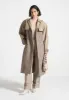 Herringbone & Leather Trench Coat - Taupe sold by Maniere De Voir