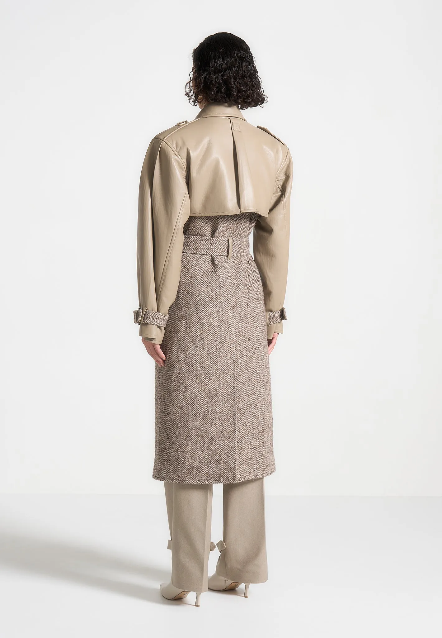 Herringbone & Leather Trench Coat - Taupe sold by Maniere De Voir product image thumbnail 4