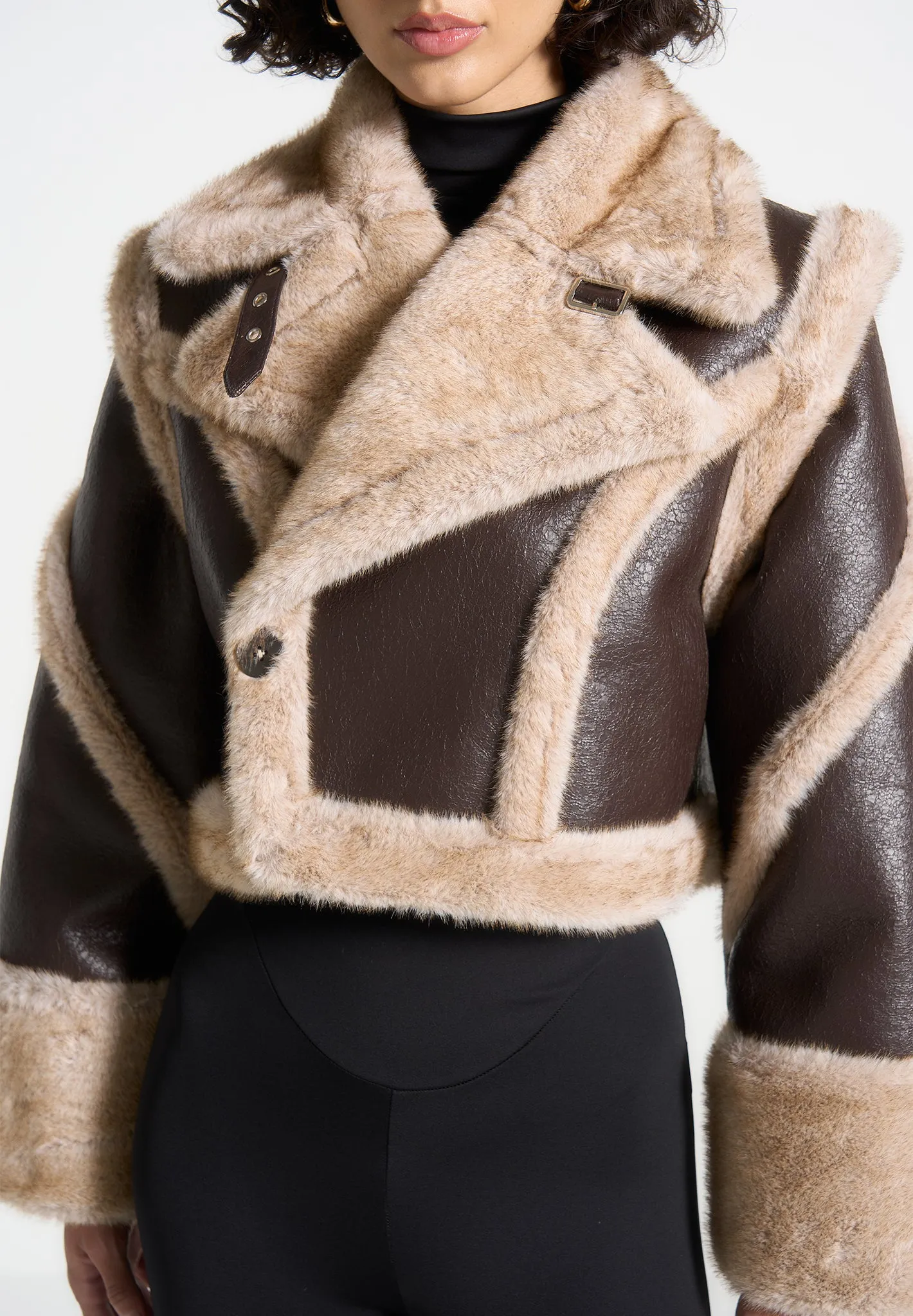 Cracked Leather & Plush 2-in-1 Gilet Jacket - Brown sold by Maniere De Voir product image thumbnail 5