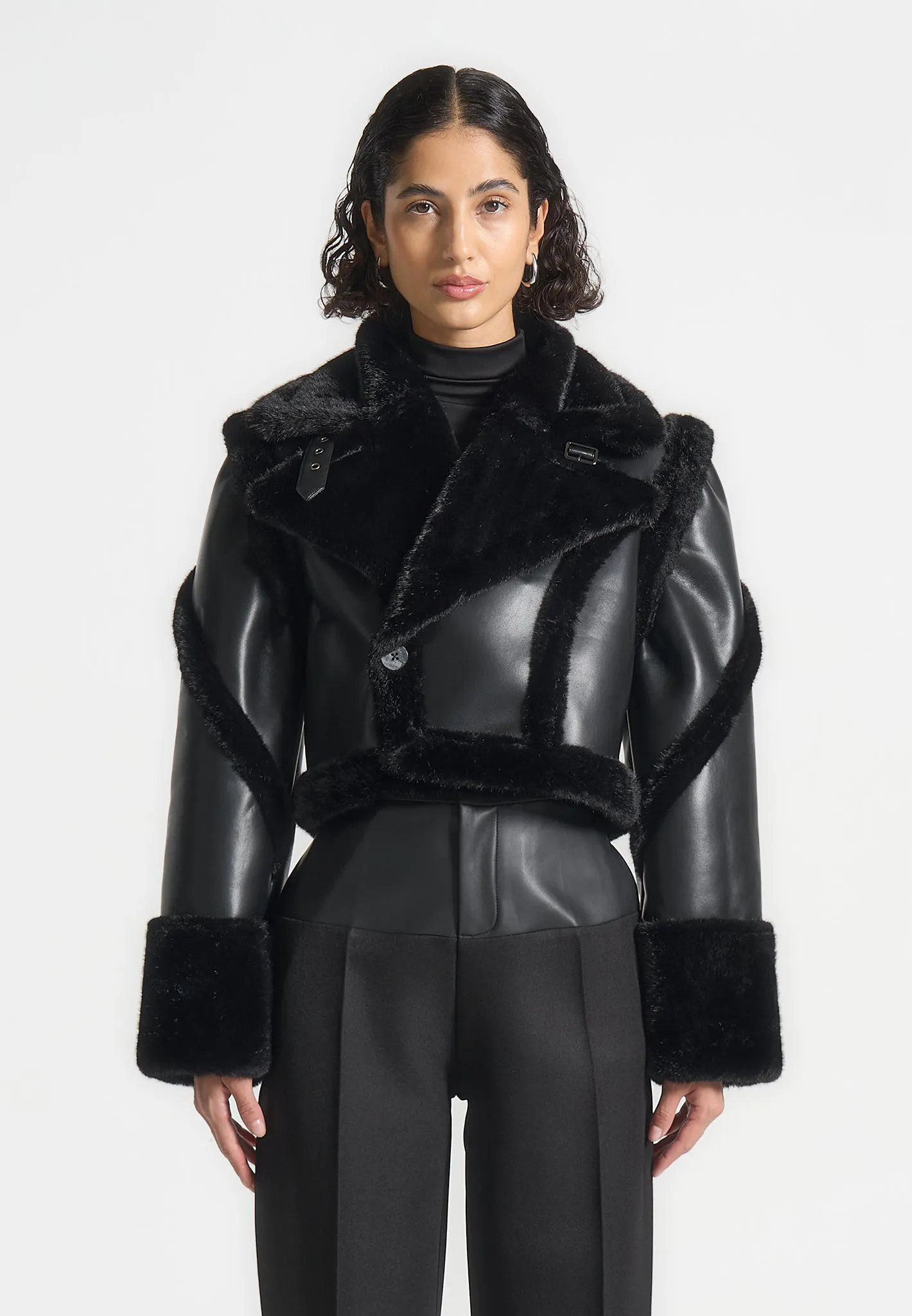 Leather & Plush 2-in-1 Gilet Jacket - Black sold by Maniere De Voir