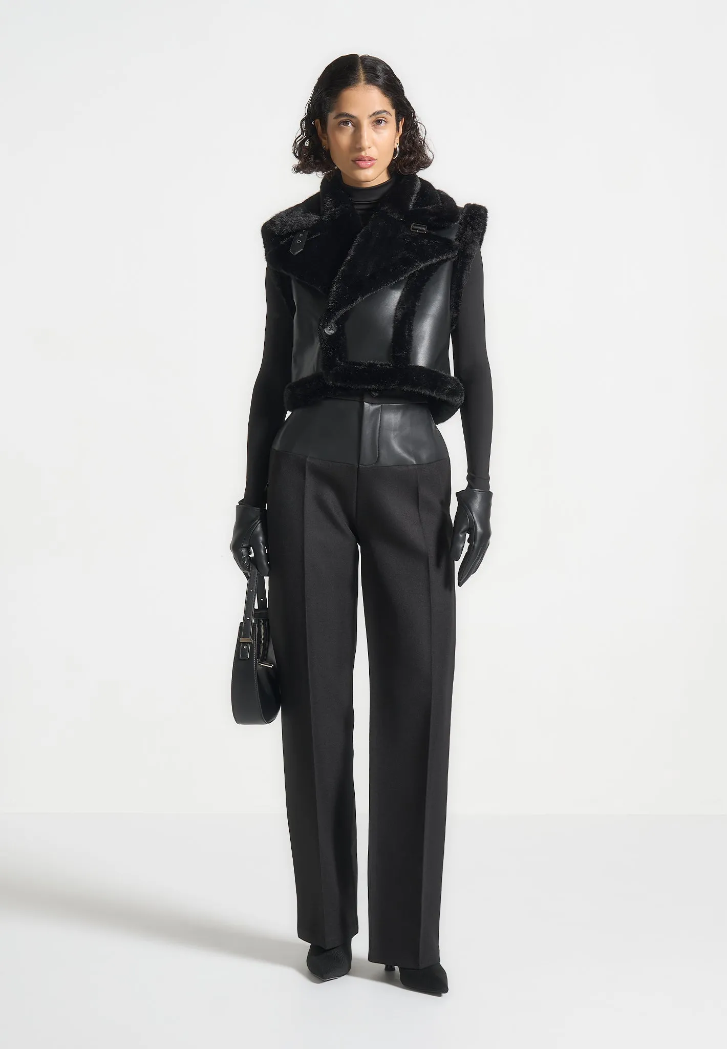 Leather & Plush 2-in-1 Gilet Jacket - Black sold by Maniere De Voir product image thumbnail 2