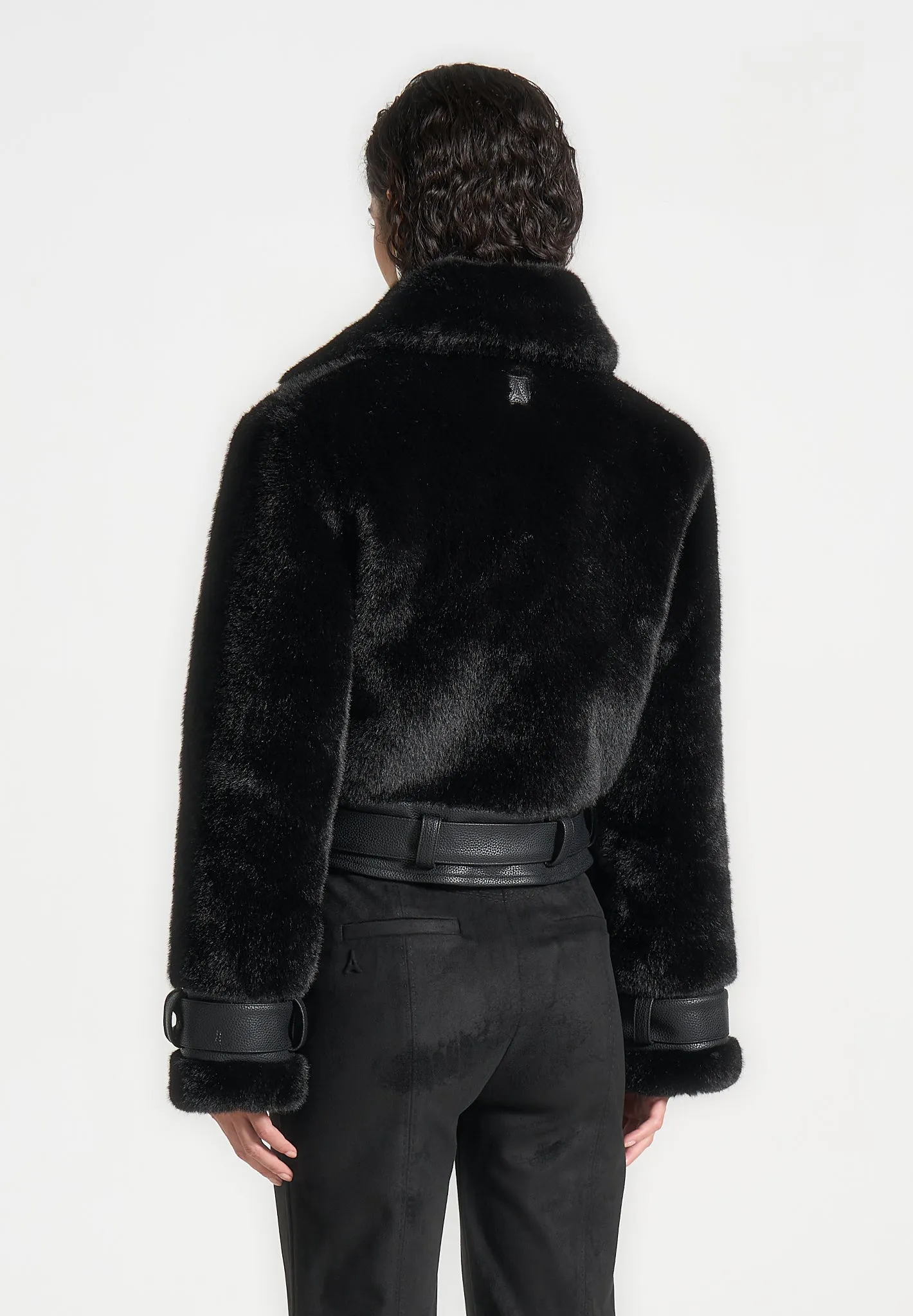 Plush & Leather Belted Jacket - Black sold by Maniere De Voir product image thumbnail 4