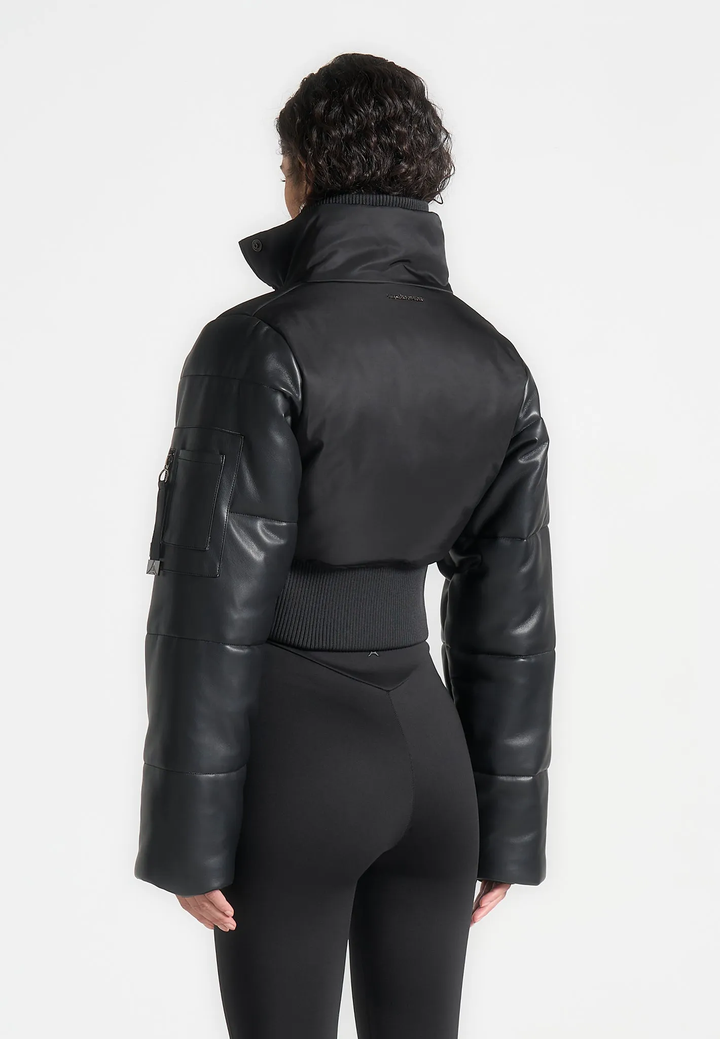 Lysandra - Leather and Nylon Layered Puffer Jacket - Black sold by Maniere De Voir product image thumbnail 5