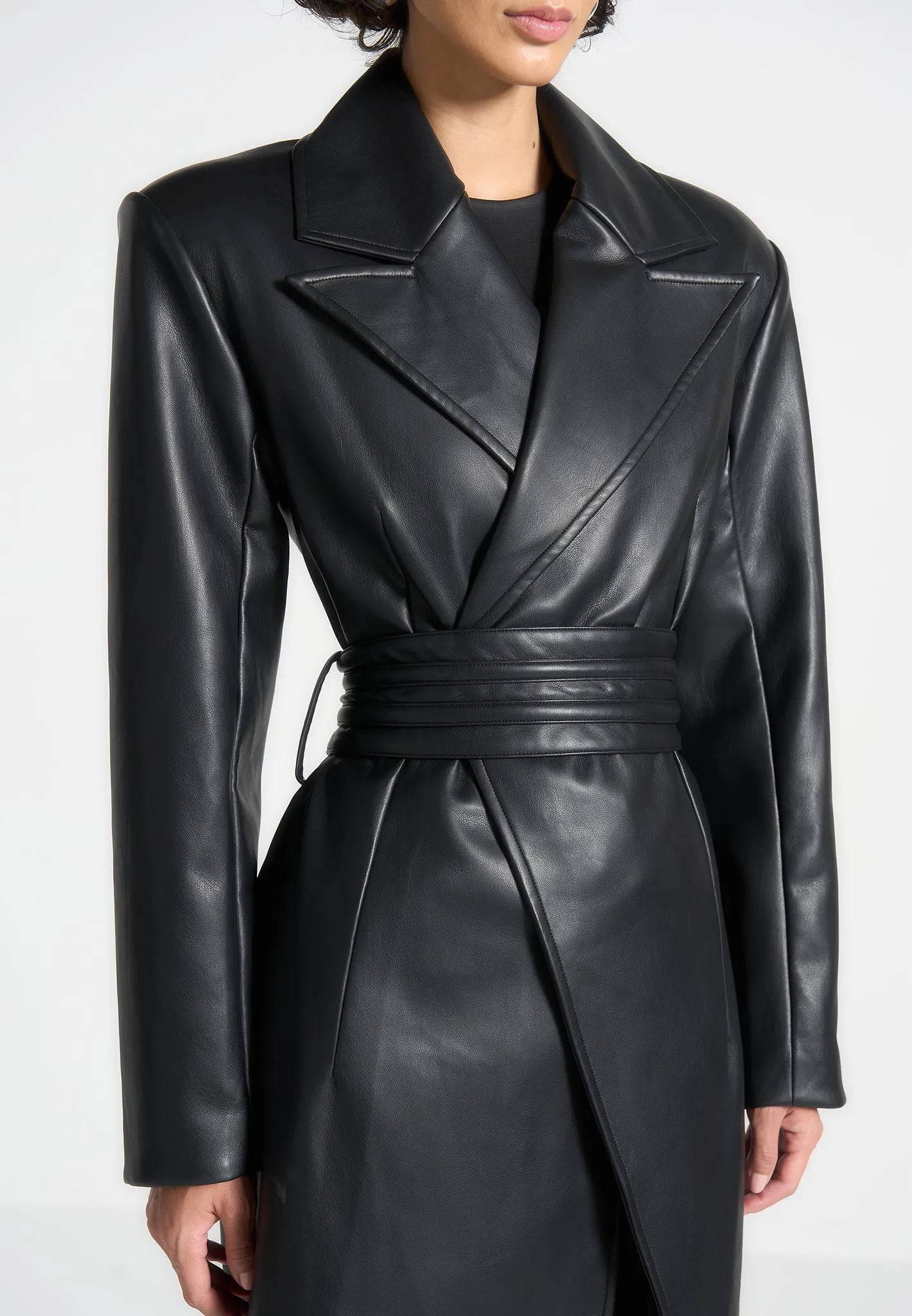 Malya - Leather Asymmetric Belted Coat - Black sold by Maniere De Voir product image thumbnail 3