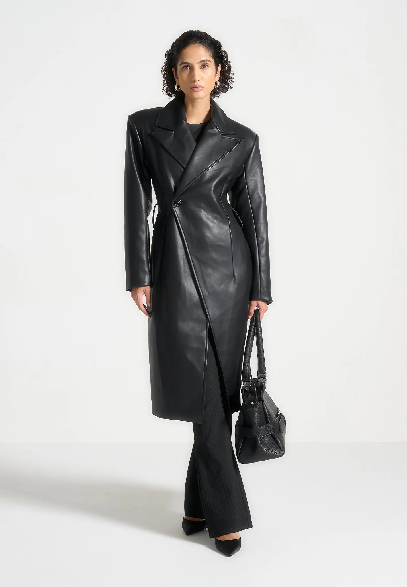 Malya - Leather Asymmetric Belted Coat - Black sold by Maniere De Voir product image thumbnail 2