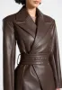 Leather Asymmetric Belted Coat - Brown sold by Maniere De Voir