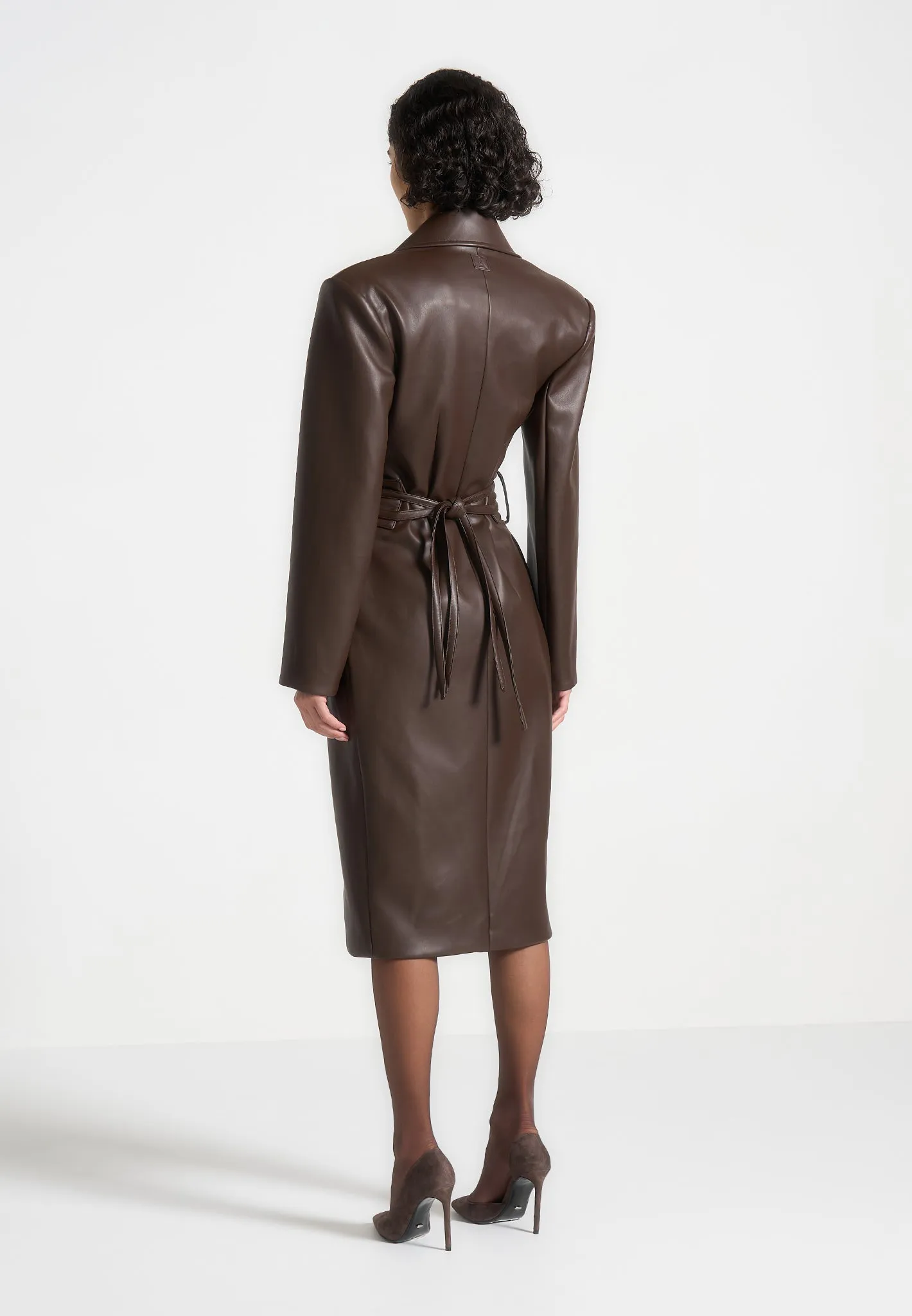 Malya - Leather Asymmetric Belted Coat - Brown sold by Maniere De Voir product image thumbnail 4