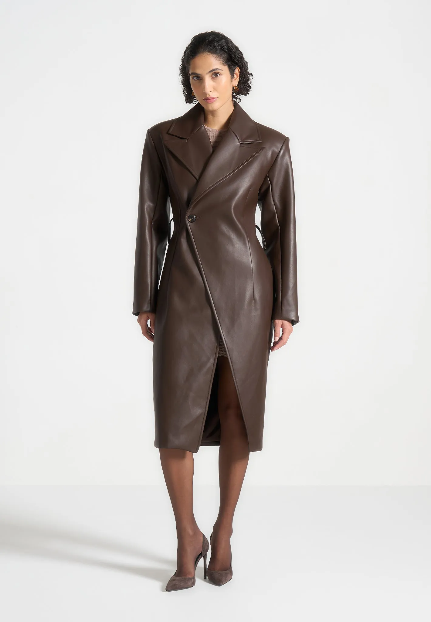 Malya - Leather Asymmetric Belted Coat - Brown sold by Maniere De Voir product image thumbnail 2